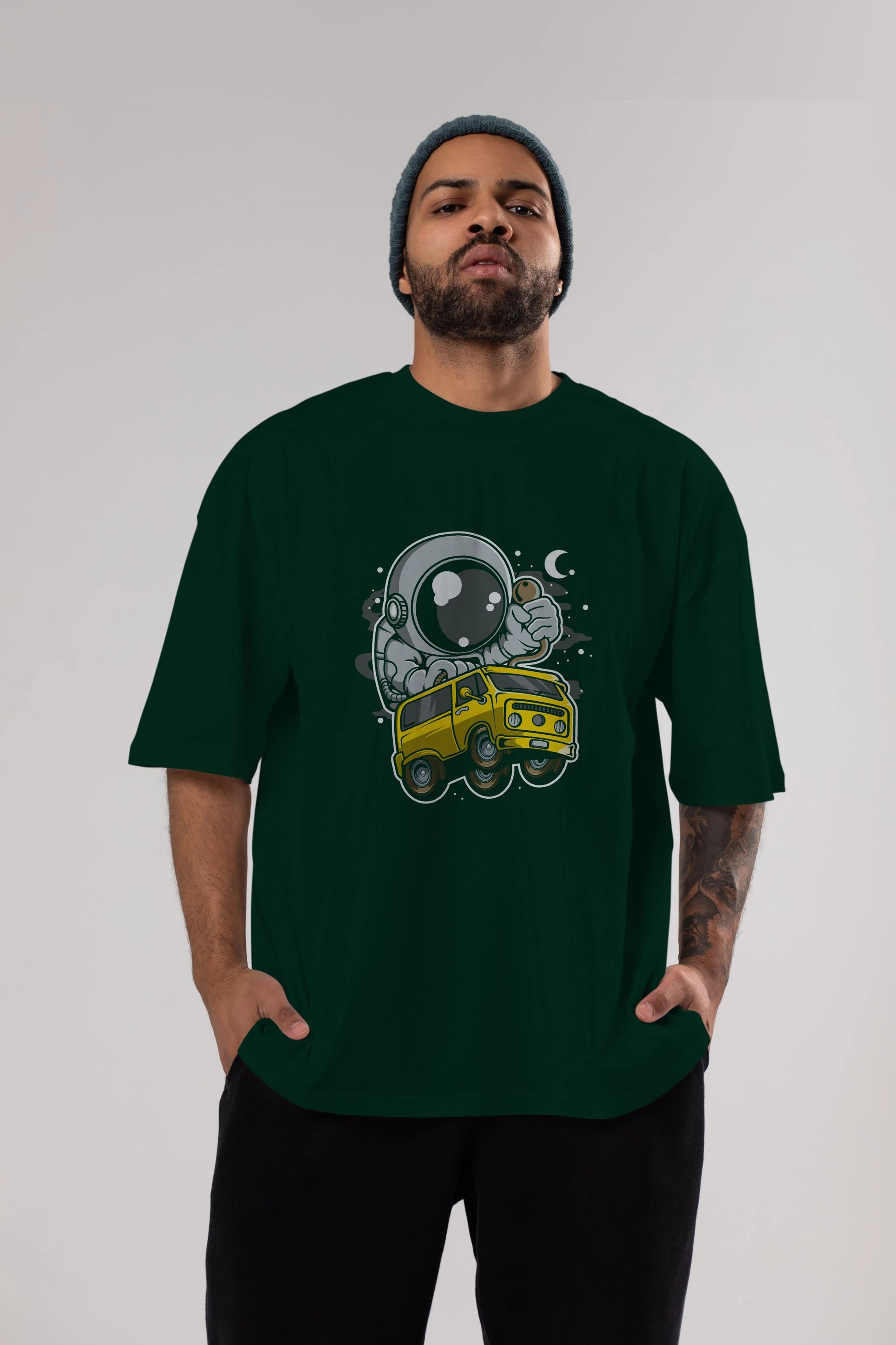 Astronaut Car Racer Ön Baskılı Oversize t-shirt Erkek Kadın Unisex