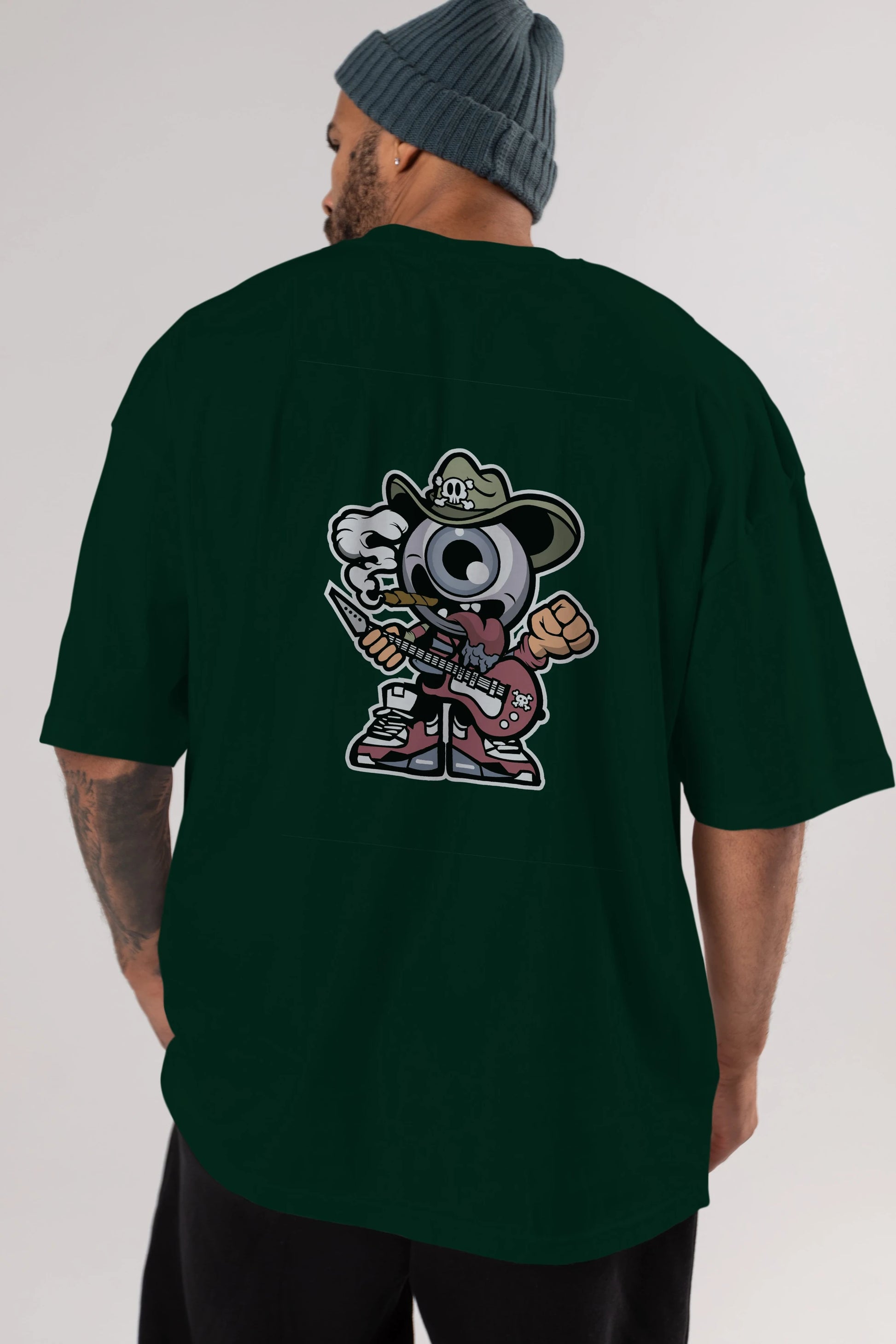 Eyeball Rockstar Cowboy Arka Baskılı Oversize t-shirt Erkek Kadın Unisex %100 Pamuk tişort