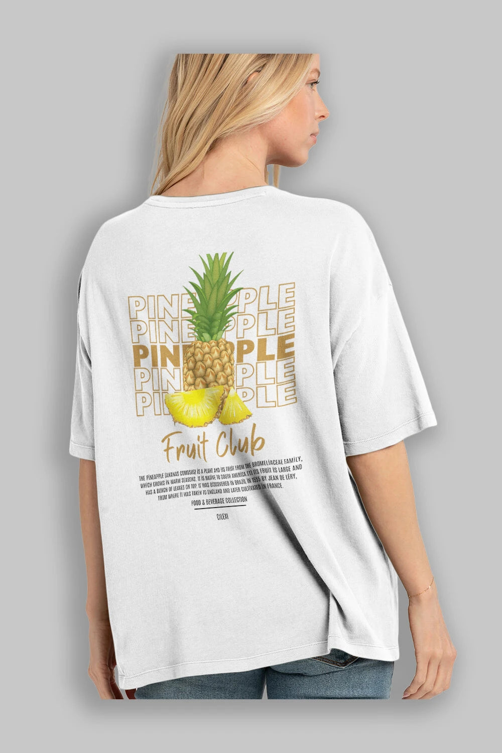 Pineapple Arka Baskılı Oversize t-shirt Erkek Kadın Pamuk Bisiklet Yaka tişort