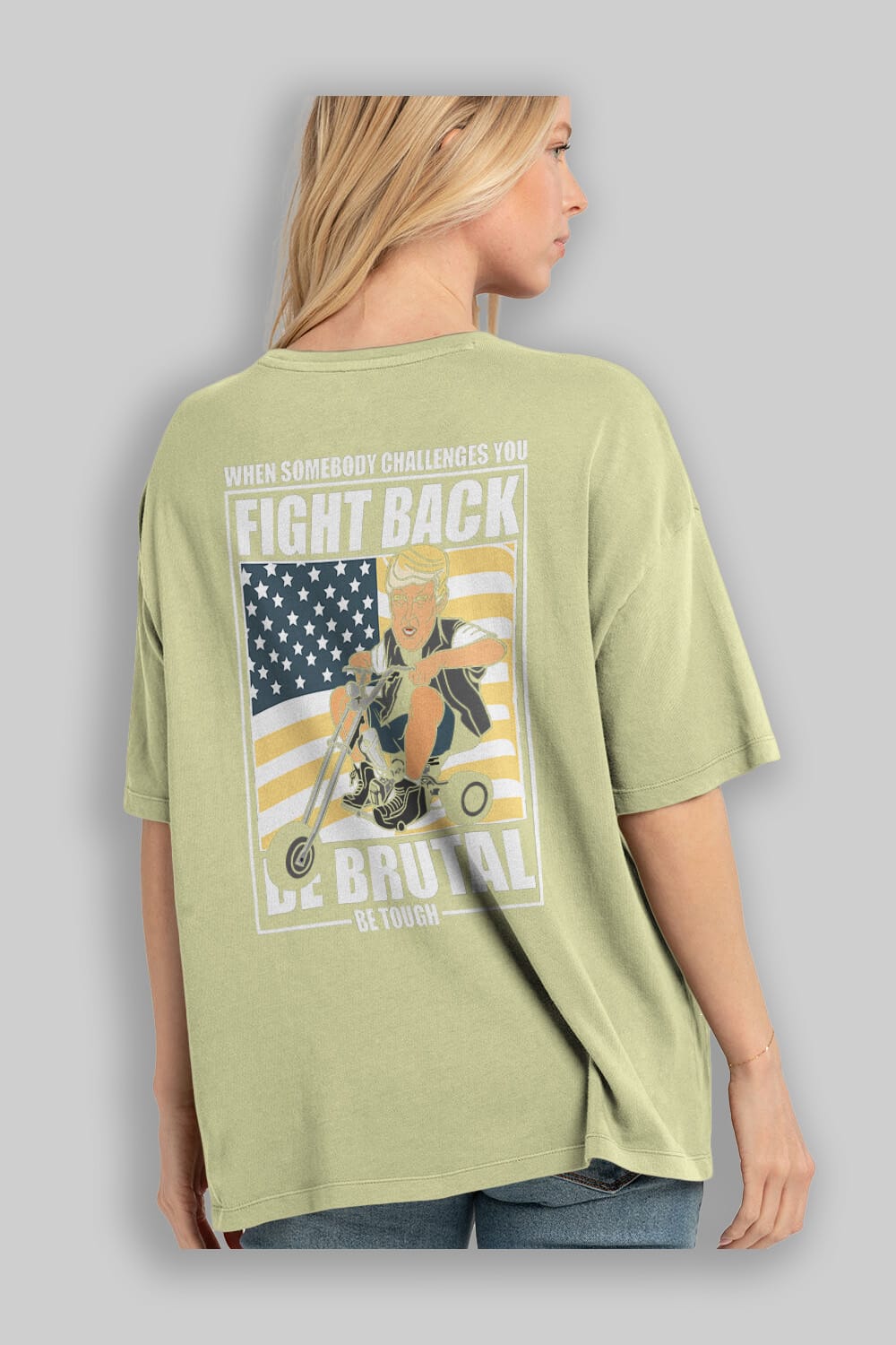 Trump Biker Arka Baskılı Oversize t-shirt Erkek Kadın Unisex %100 Pamuk tişort