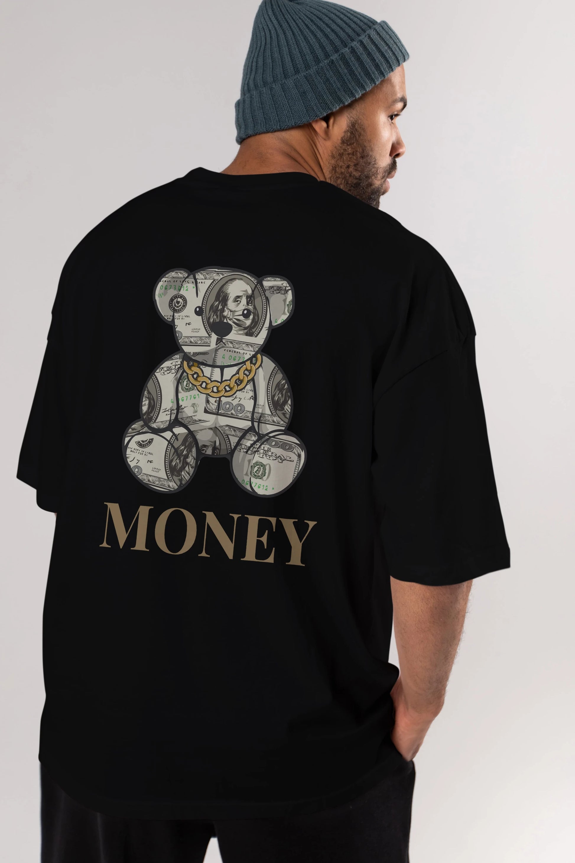 Teddy Bear Money Arka Baskılı Oversize t-shirt Erkek Kadın Unisex