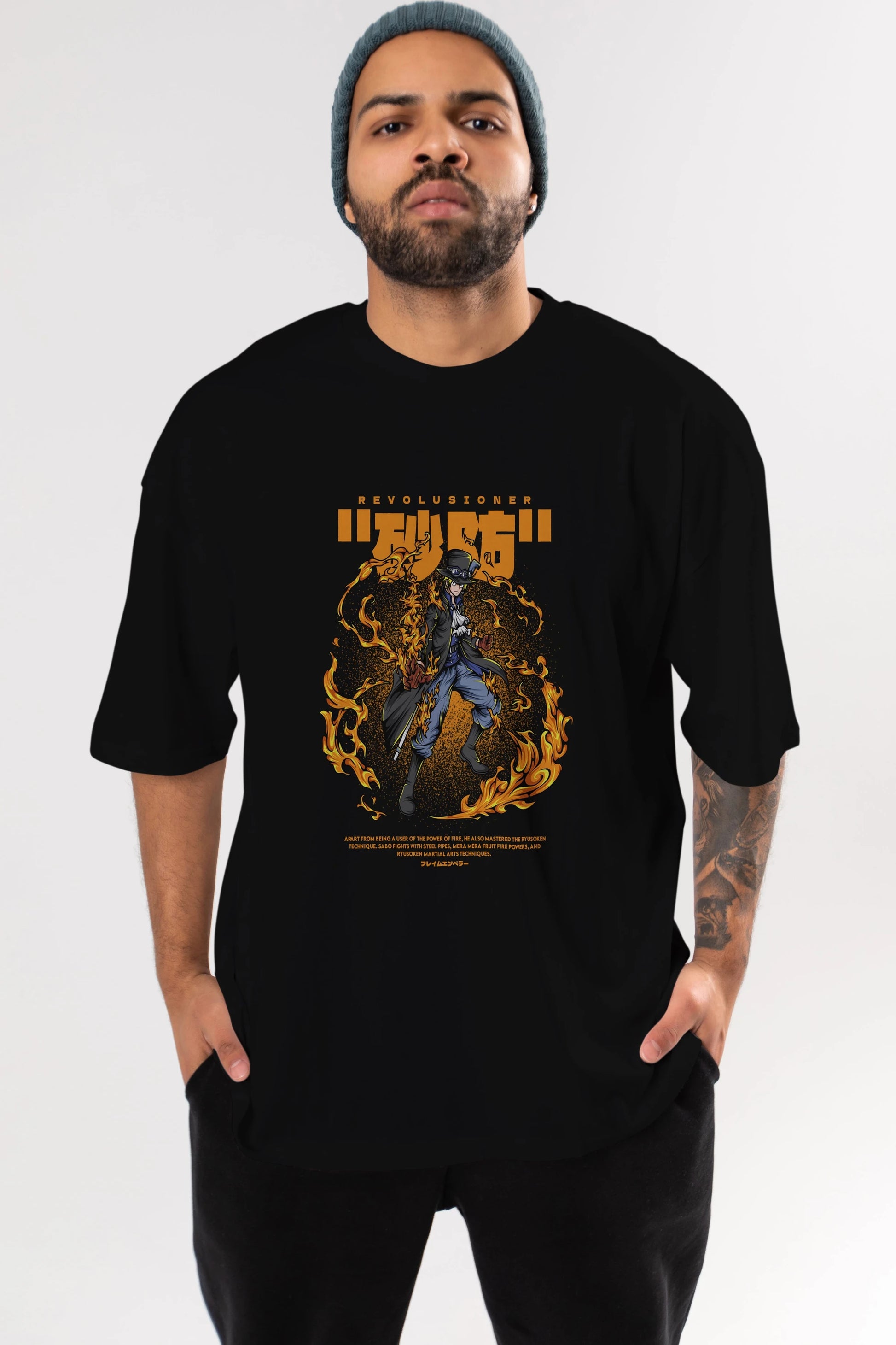 Revolusioner Sabo Anime Ön Baskılı Oversize t-shirt %100 pamuk Erkek Kadın Unisex