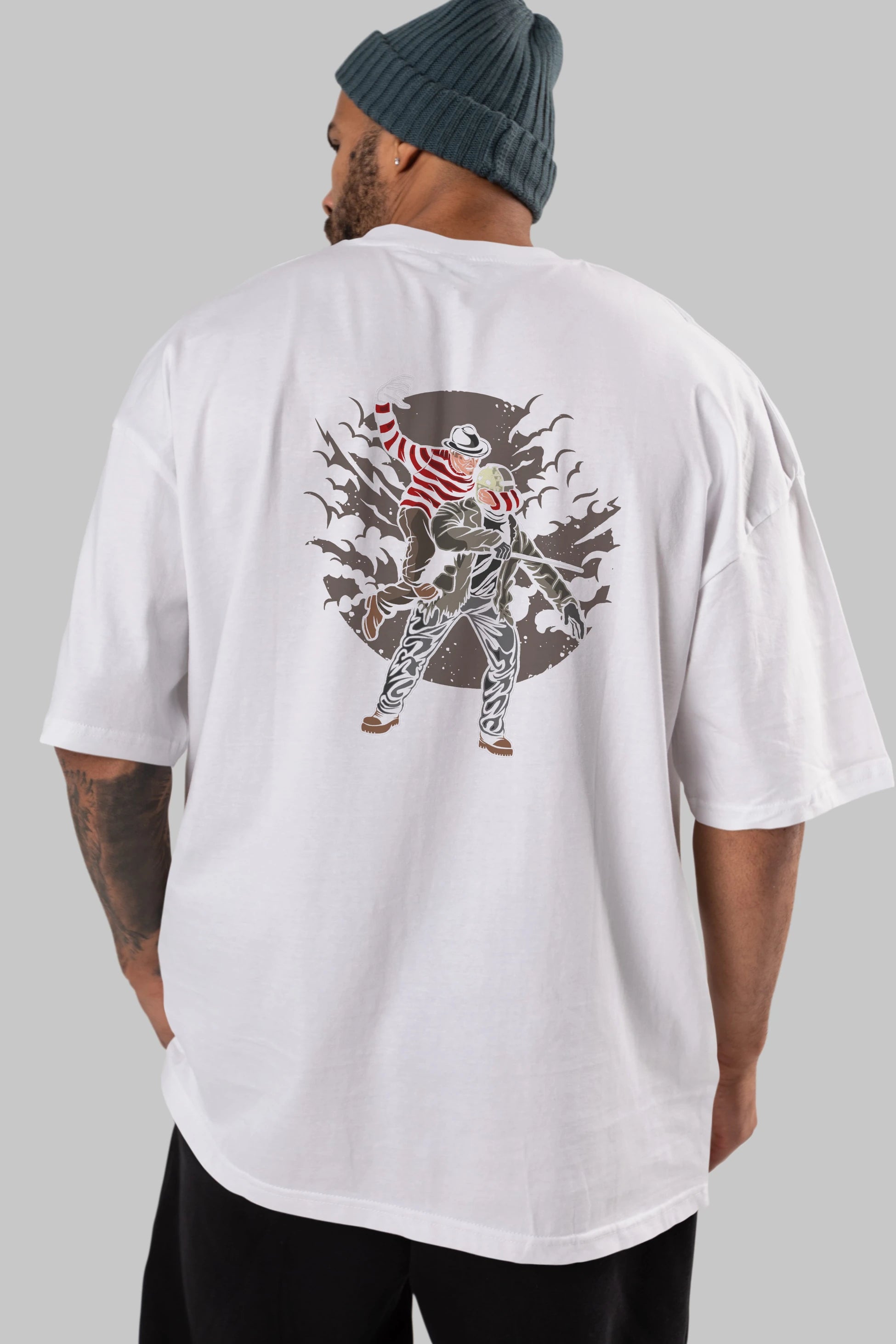 FREDDY VS JASON Arka Baskılı Oversize t-shirt Erkek Kadın Unisex %100 Pamuk