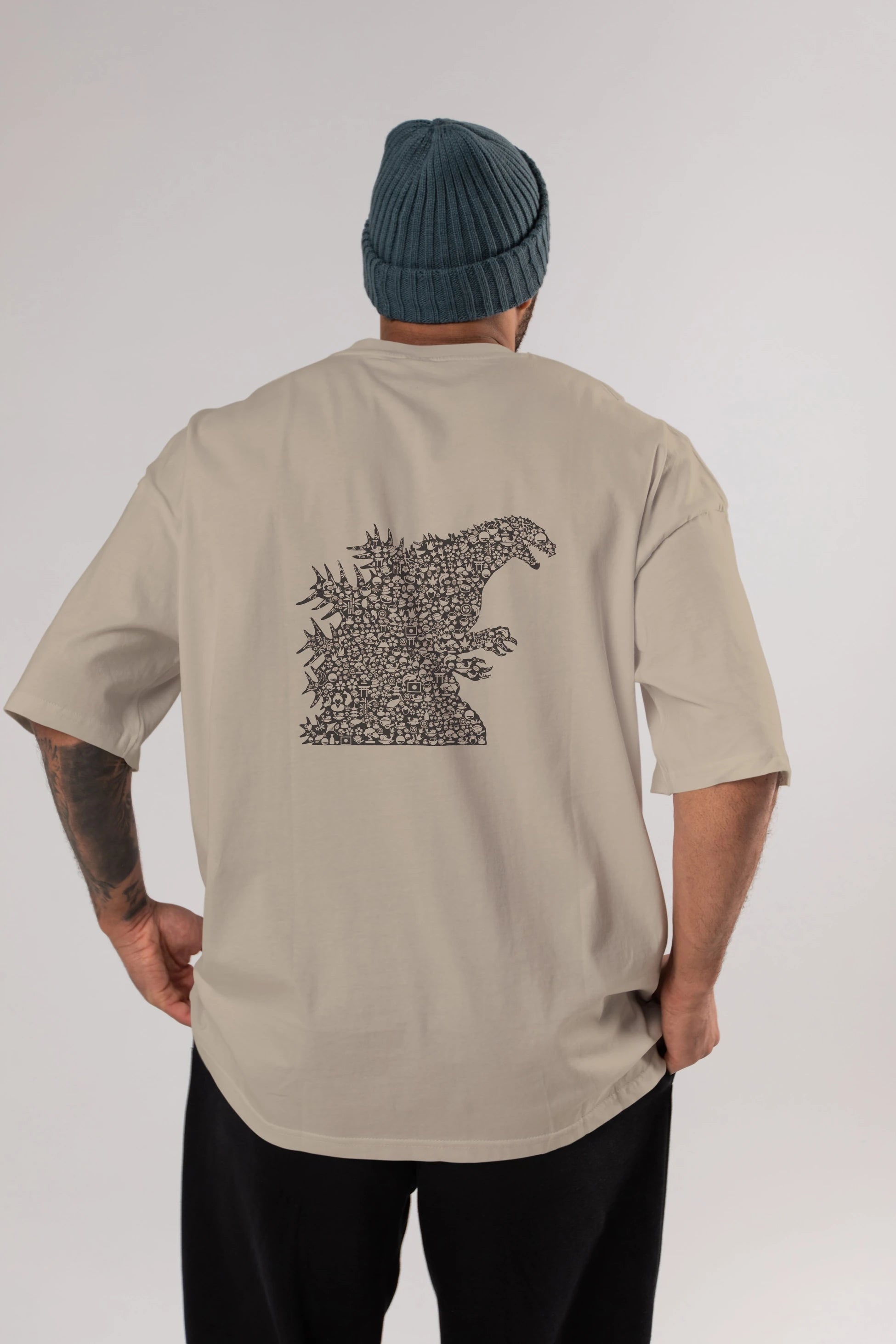 Godzilla Arka Baskılı Oversize t-shirt %100 pamuk Erkek Kadın Unisex