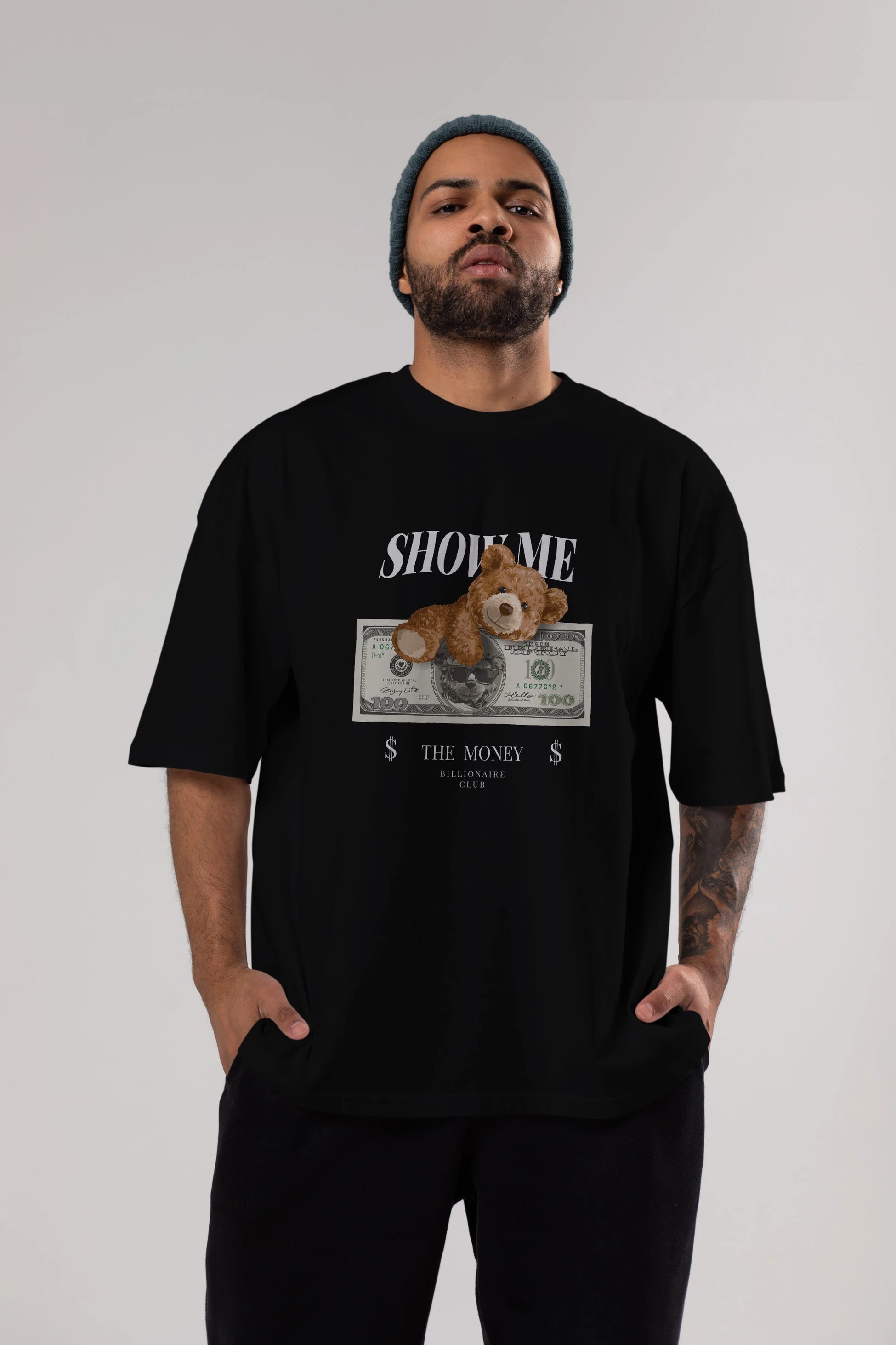 Teddy Bear The Money Ön Baskılı Oversize t-shirt Erkek Kadın Unisex %100 Pamuk