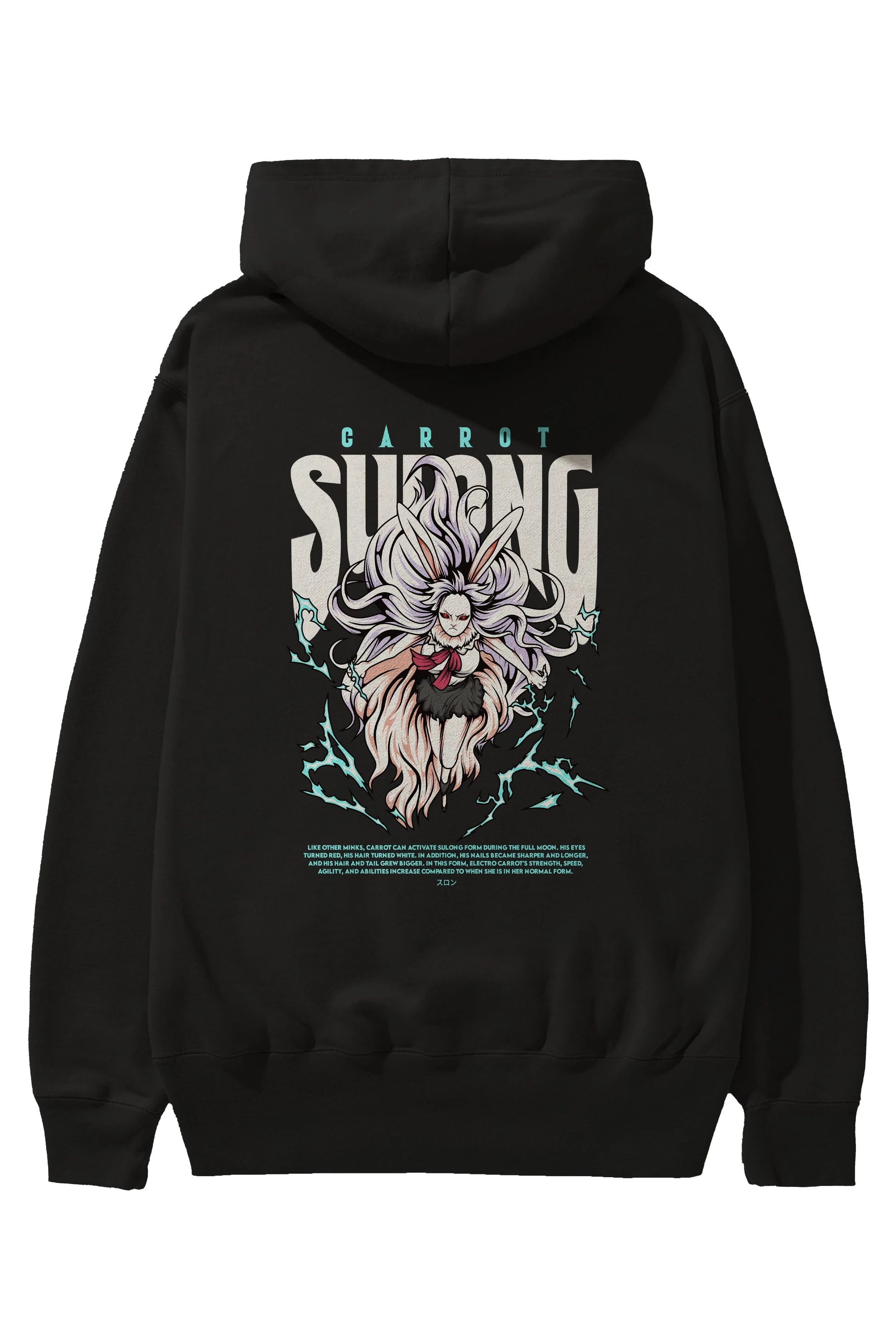 Carrot Sulong Anime Arka Baskılı Hoodie Oversize Kapüşonlu Sweatshirt Erkek Kadın Unisex