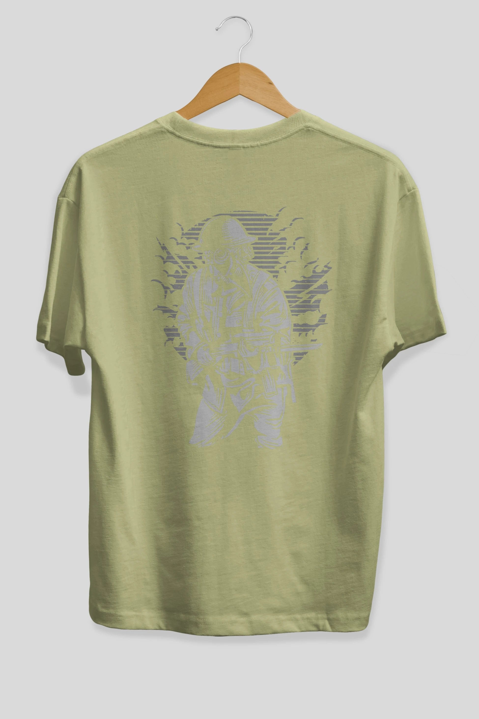 Steampunk Style Soldier Arka Baskılı Oversize t-shirt Erkek Kadın Unisex %100 Pamuk