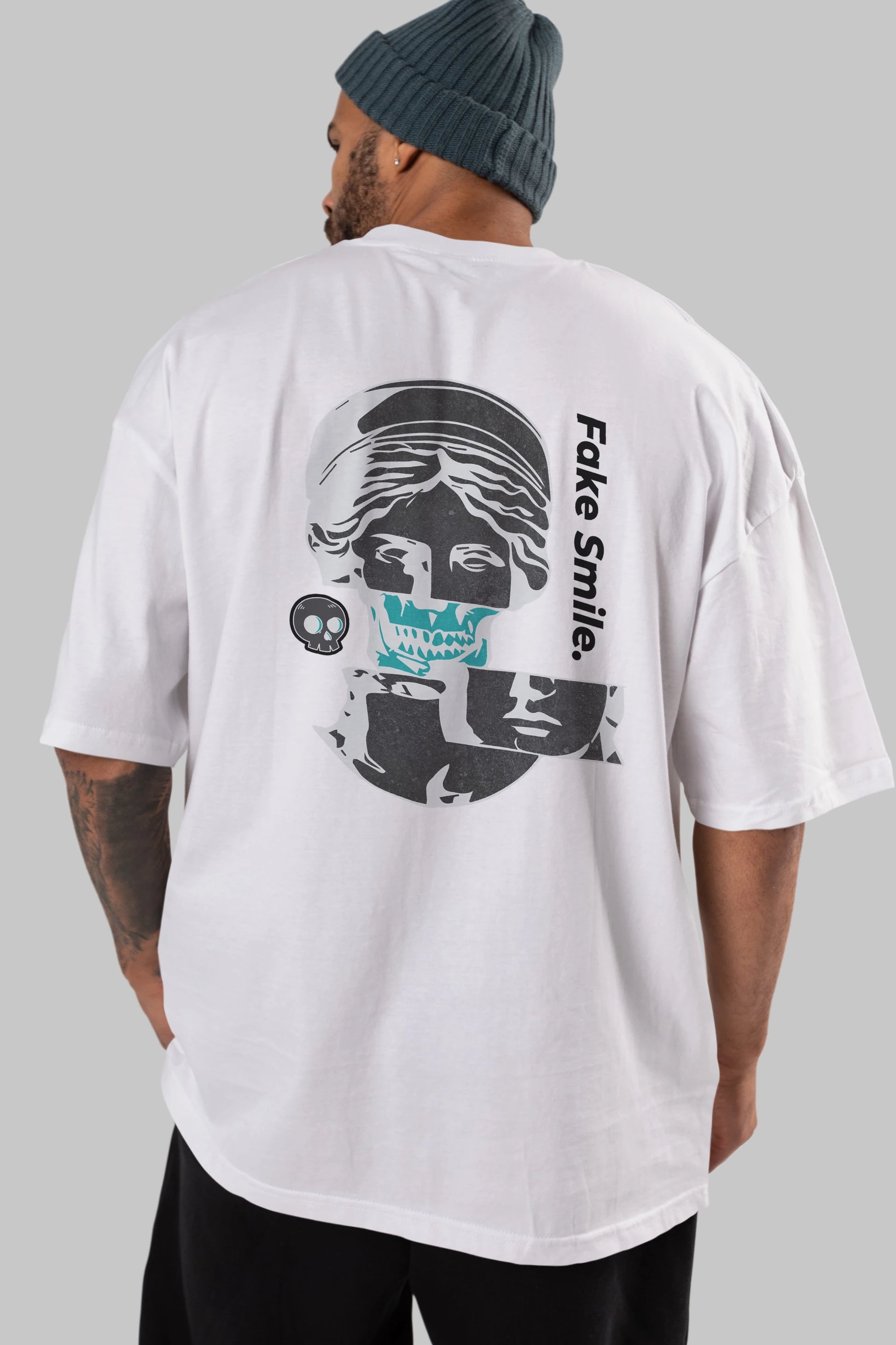 Fake Smile Yazılı Arka Baskılı Oversize t-shirt Erkek Kadın Unisex
