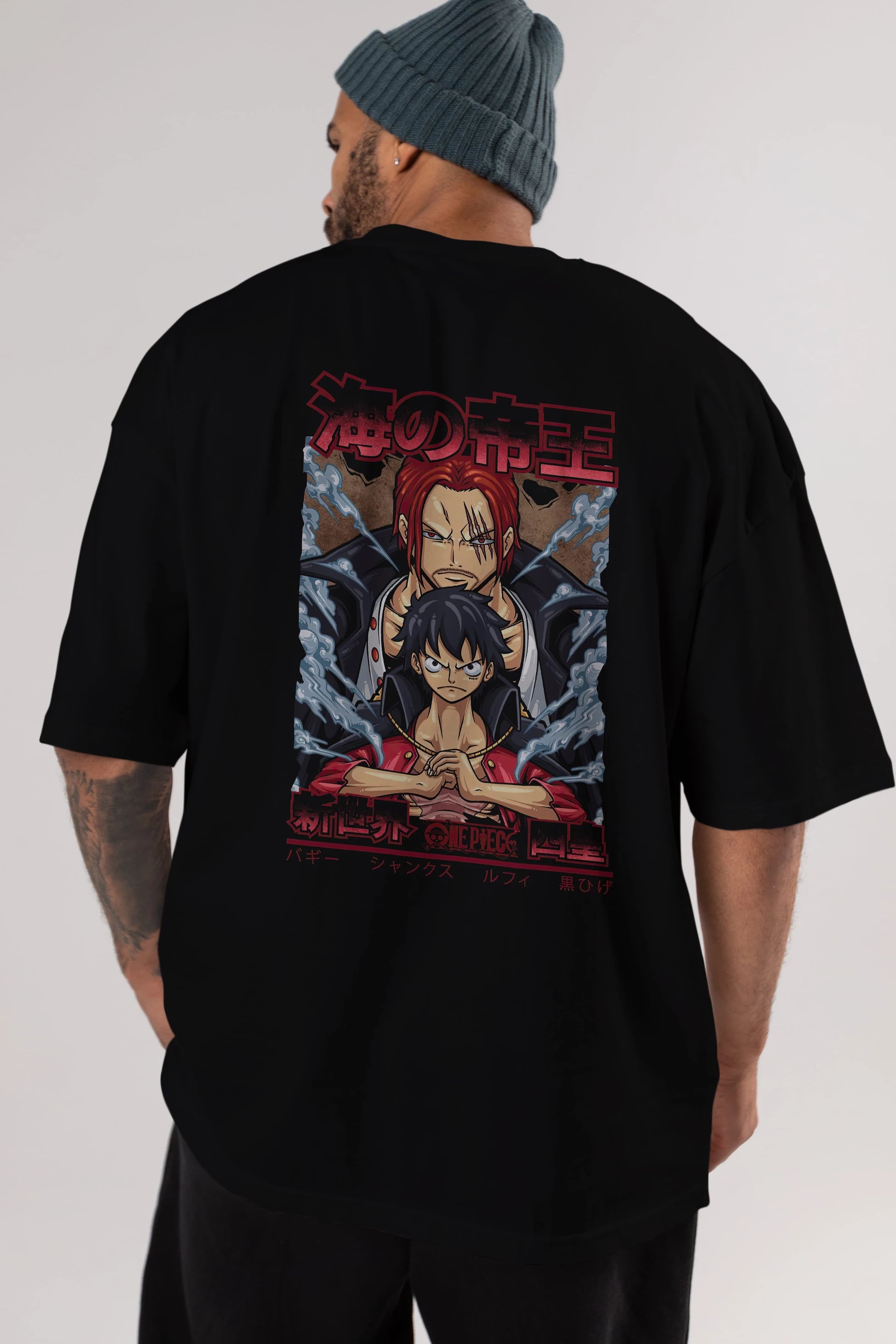MONKEY D. LUFF and SHANKS Anime Arka Baskılı Oversize t-shirt Erkek Kadın Unisex
