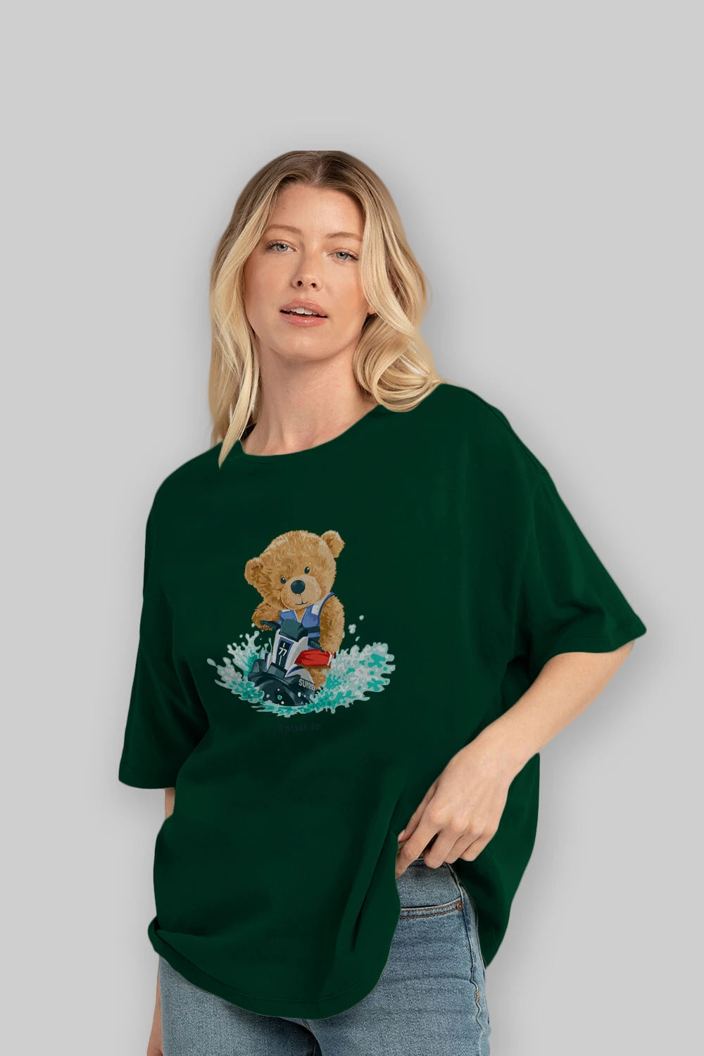 Teddy Bear Splash Up Ön Baskılı Oversize t-shirt Erkek Kadın Unisex %100 Pamuk