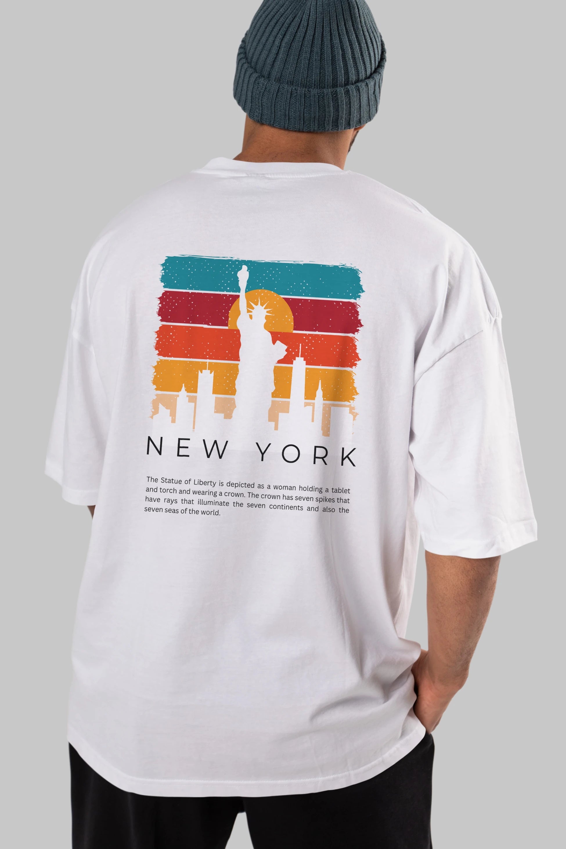 New York Yazılı Arka Baskılı Oversize t-shirt Erkek Kadın Unisex
