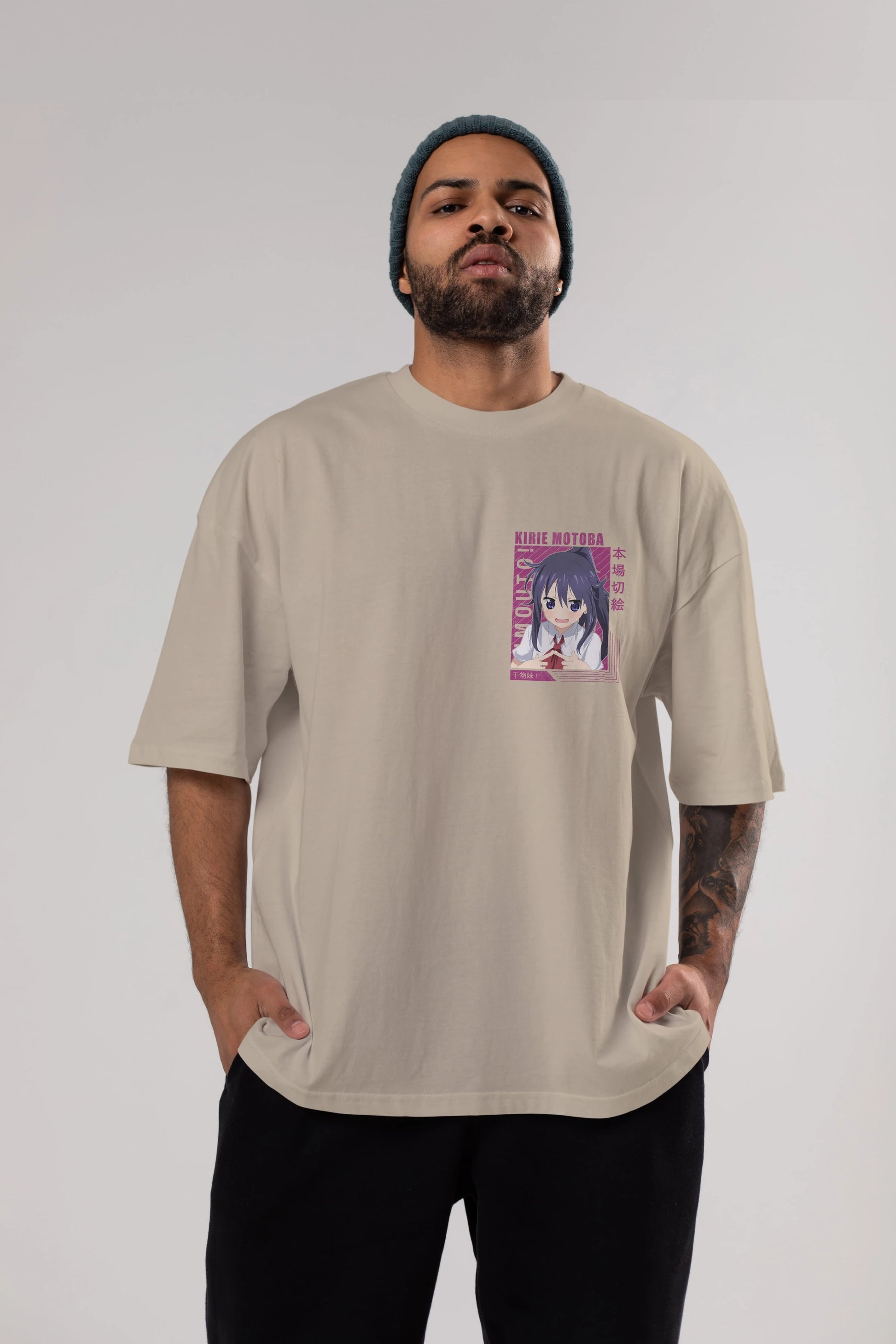 Kirie Motoba 4 Ön Sol Baskılı Oversize t-shirt Erkek Kadın Unisex %100 Pamuk Bisiklet Yaka tişort