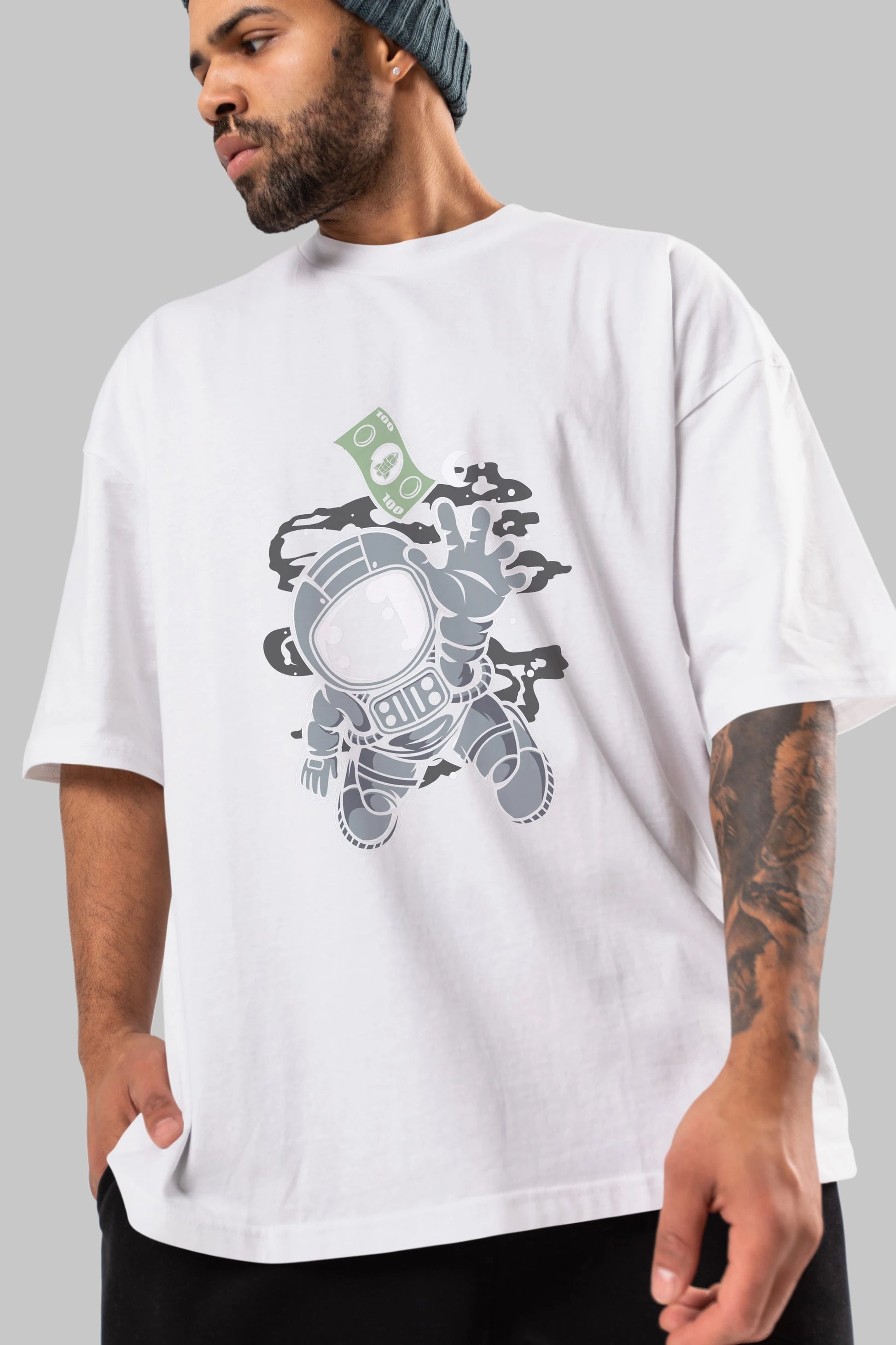 Astronaut Dollar Ön Baskılı Oversize t-shirt Erkek Kadın Unisex