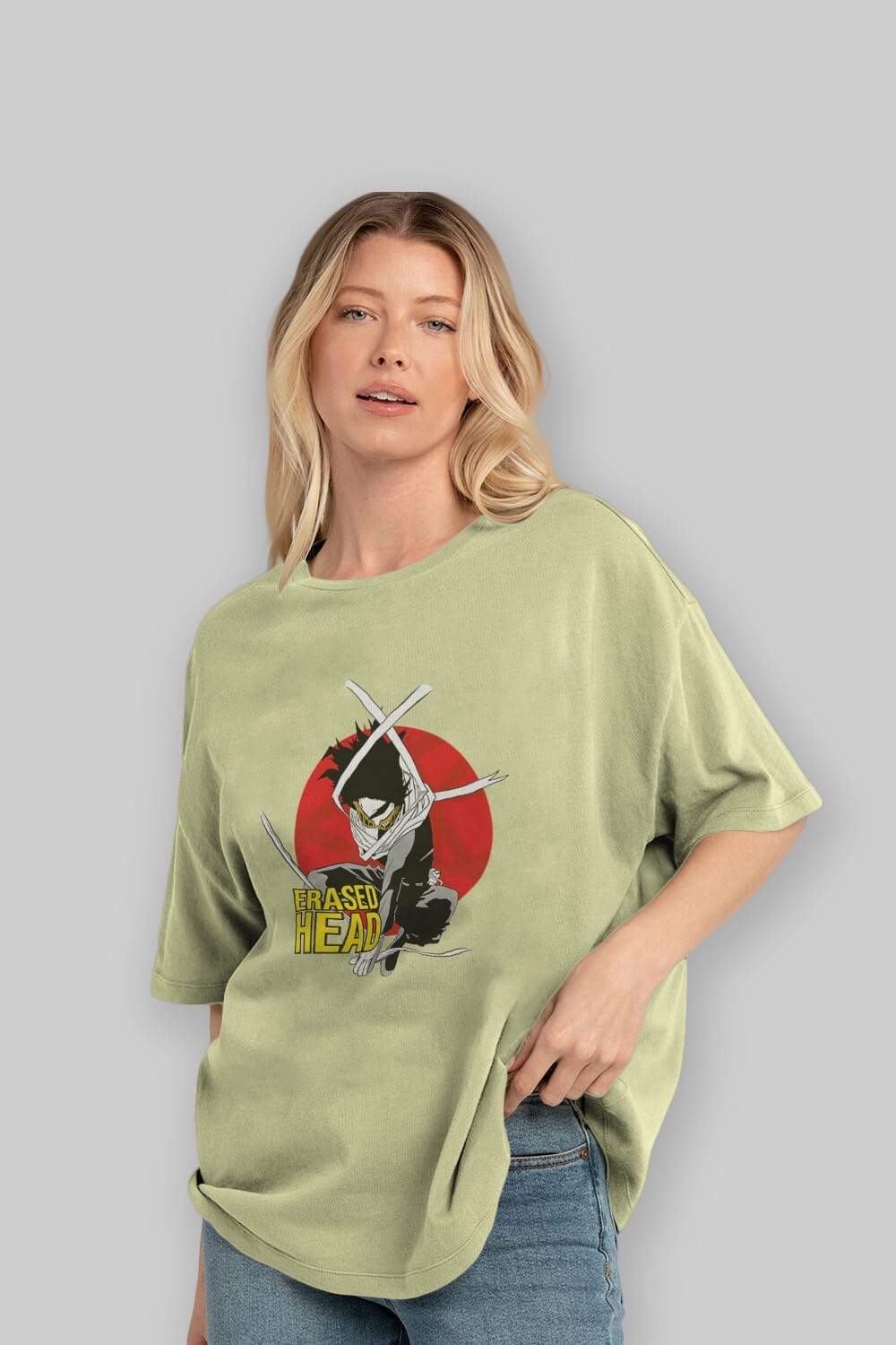 Erased Head Anime Ön Baskılı Oversize t-shirt %100 pamuk Erkek Kadın Unisex