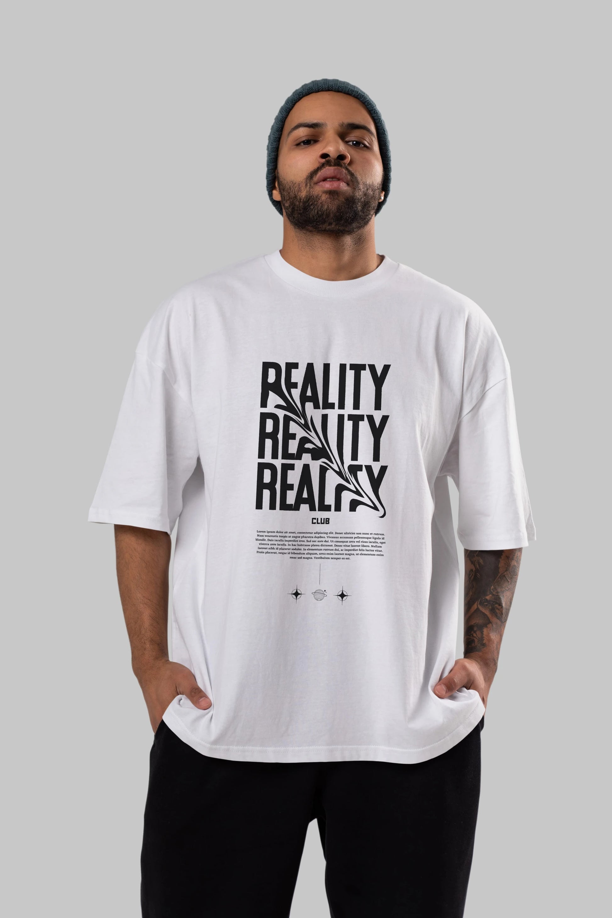 Reality Yazılı Ön Baskılı Oversize t-shirt Erkek Kadın Unisex