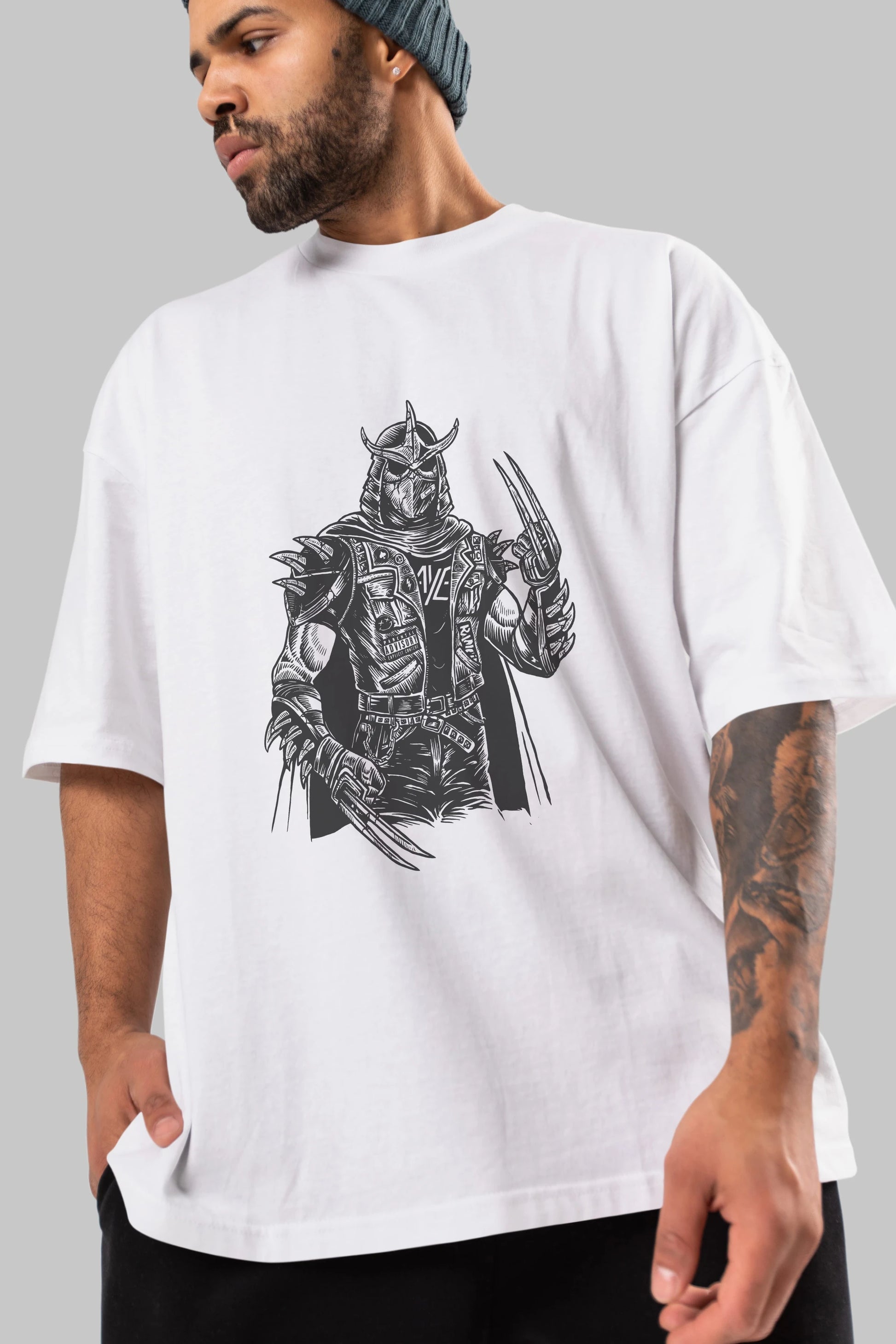 Shredder Punk Ön Baskılı Oversize t-shirt Erkek Kadın Unisex %100 Pamuk tişort