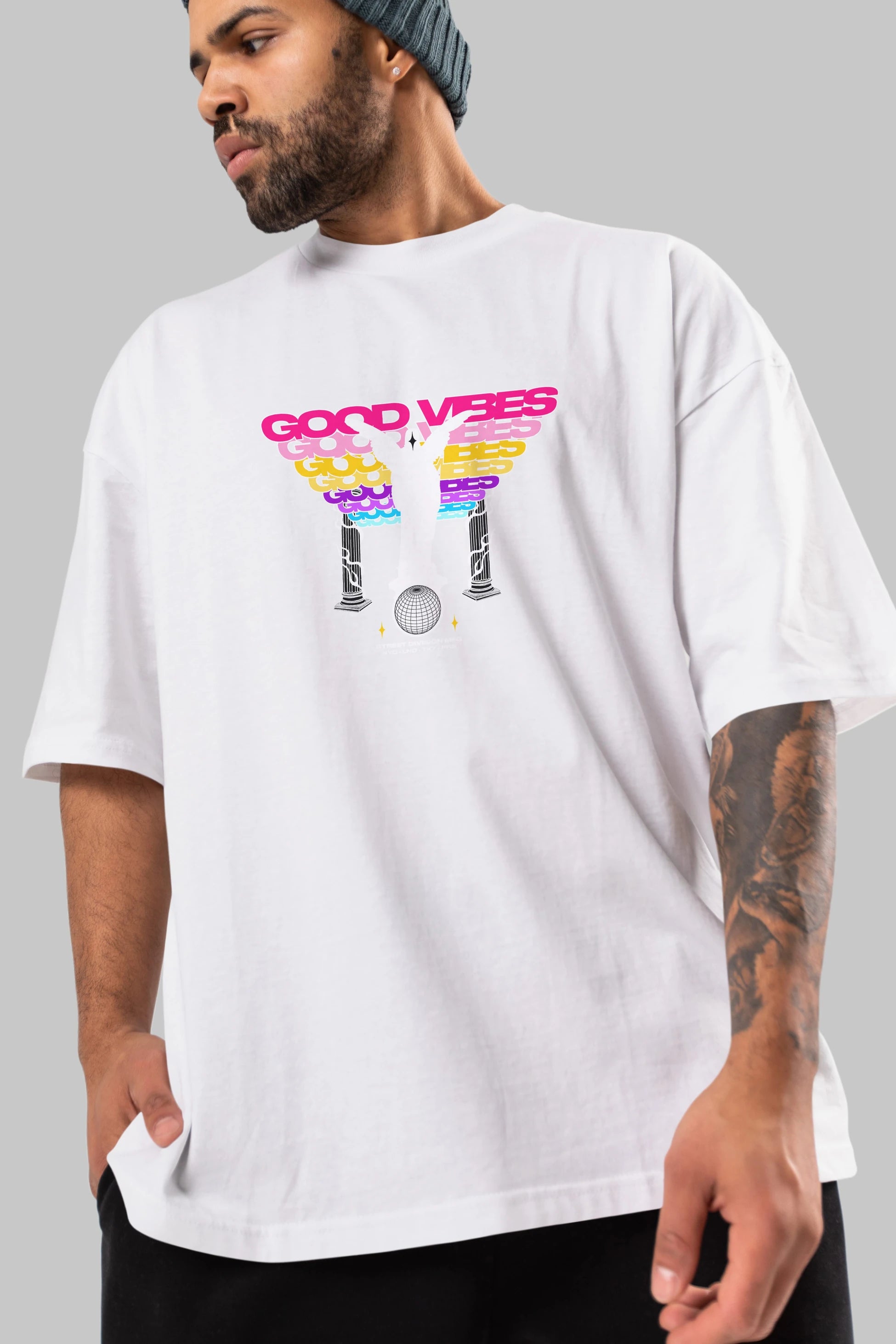 Good Vibes Ön Baskılı Oversize t-shirt Erkek Kadın Unisex