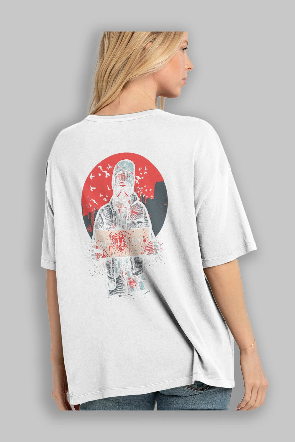 Kill For Food Arka Baskılı Oversize t-shirt Erkek Kadın Unisex %100 Pamuk