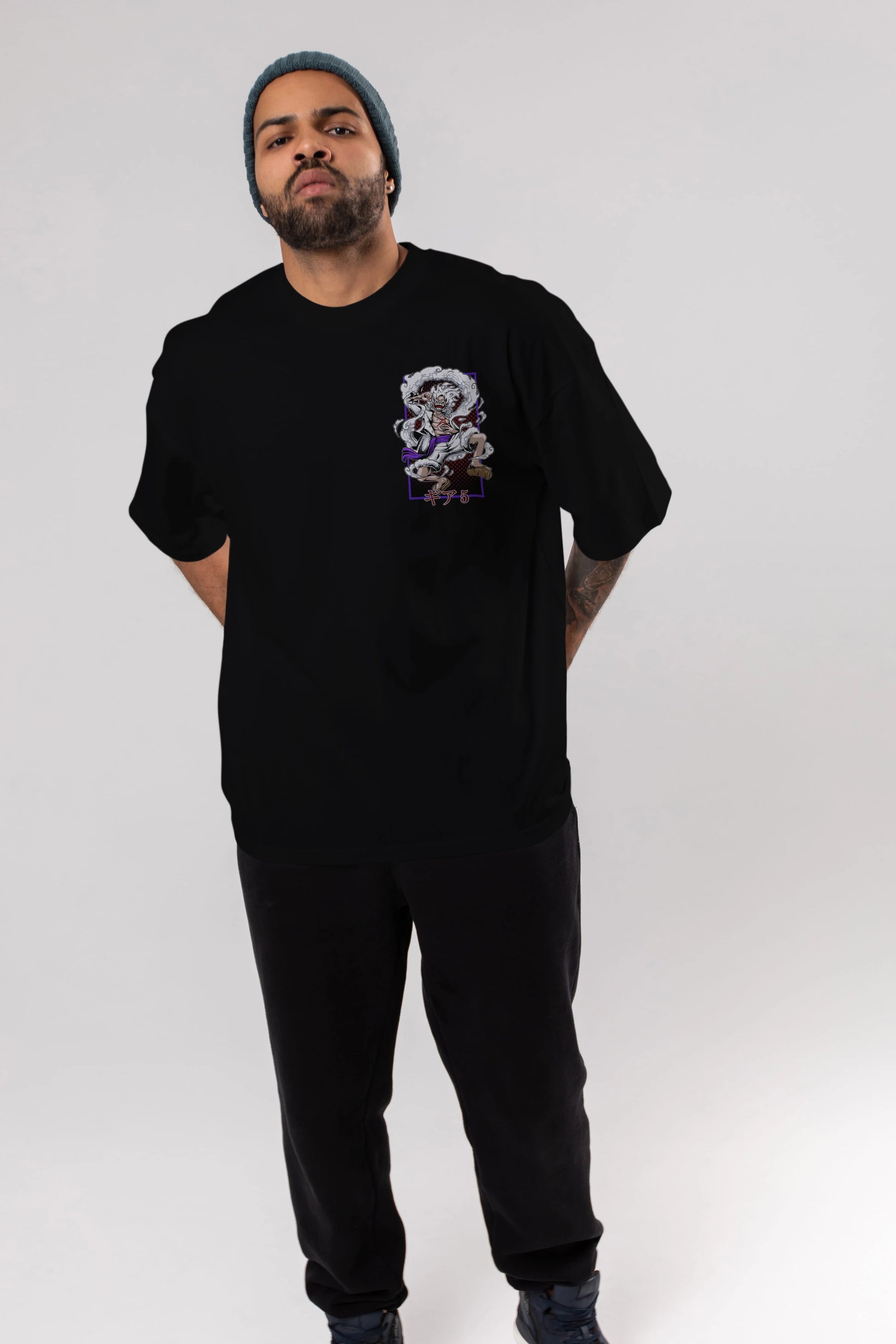 MONKEY D. LUFFY GEAR5 Ön Sol Baskılı Oversize t-shirt Erkek Kadın Unisex %100 Pamuk Bisiklet Yaka tişort