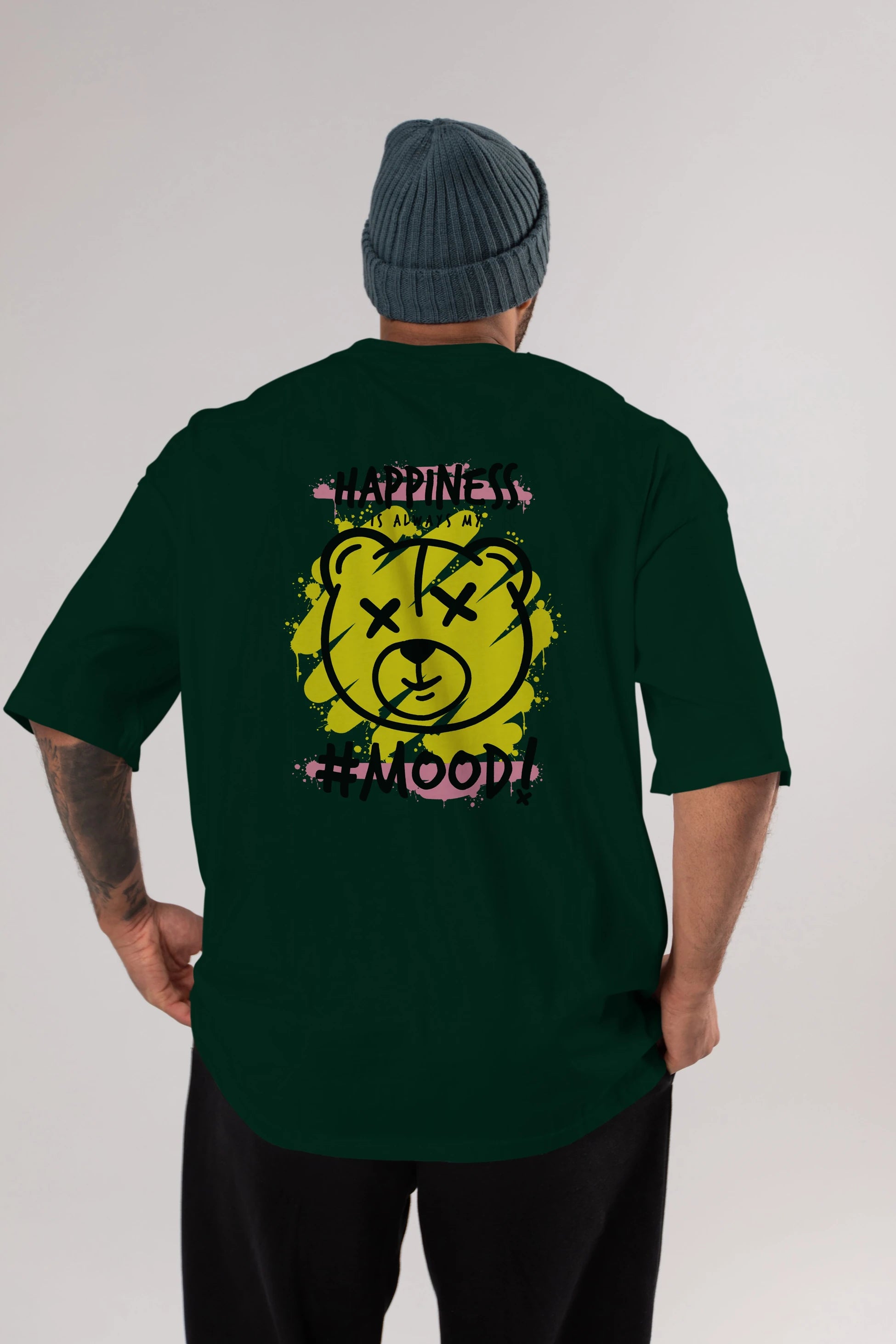 Happiness Mood Bear Arka Baskılı Oversize t-shirt Erkek Kadın Unisex