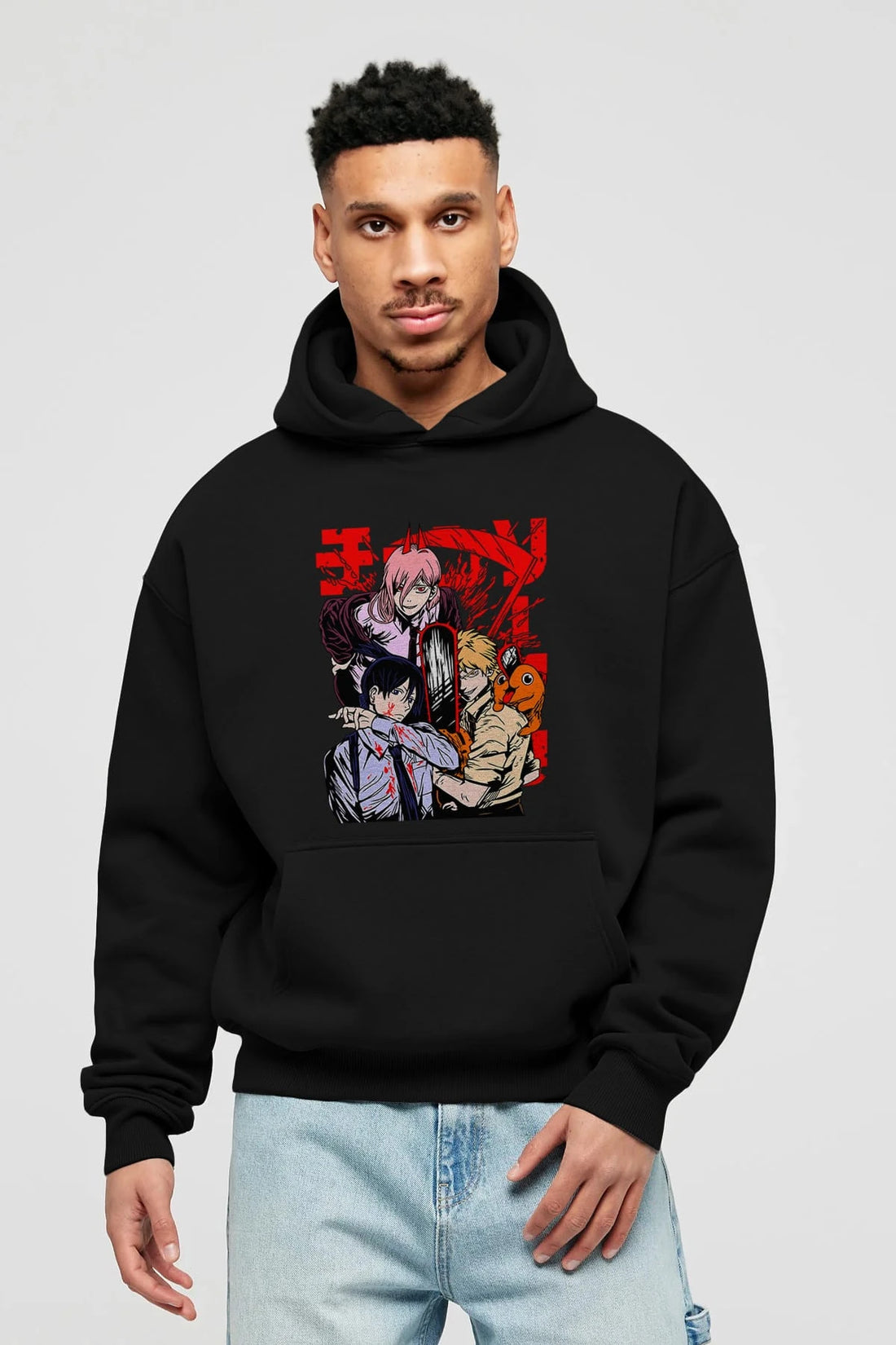 CHAINSAWMAN CREW Anime Ön Baskılı Hoodie Oversize Kapüşonlu Sweatshirt Erkek Kadın Unisex