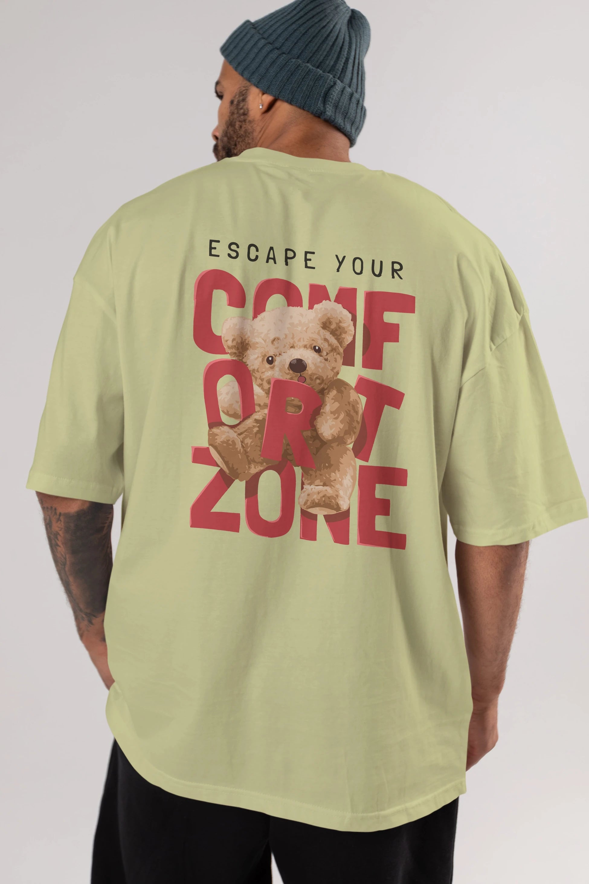 Teddy Bear Escape Comfort Zone Arka Baskılı Oversize t-shirt Erkek Kadın Unisex %100 Pamuk