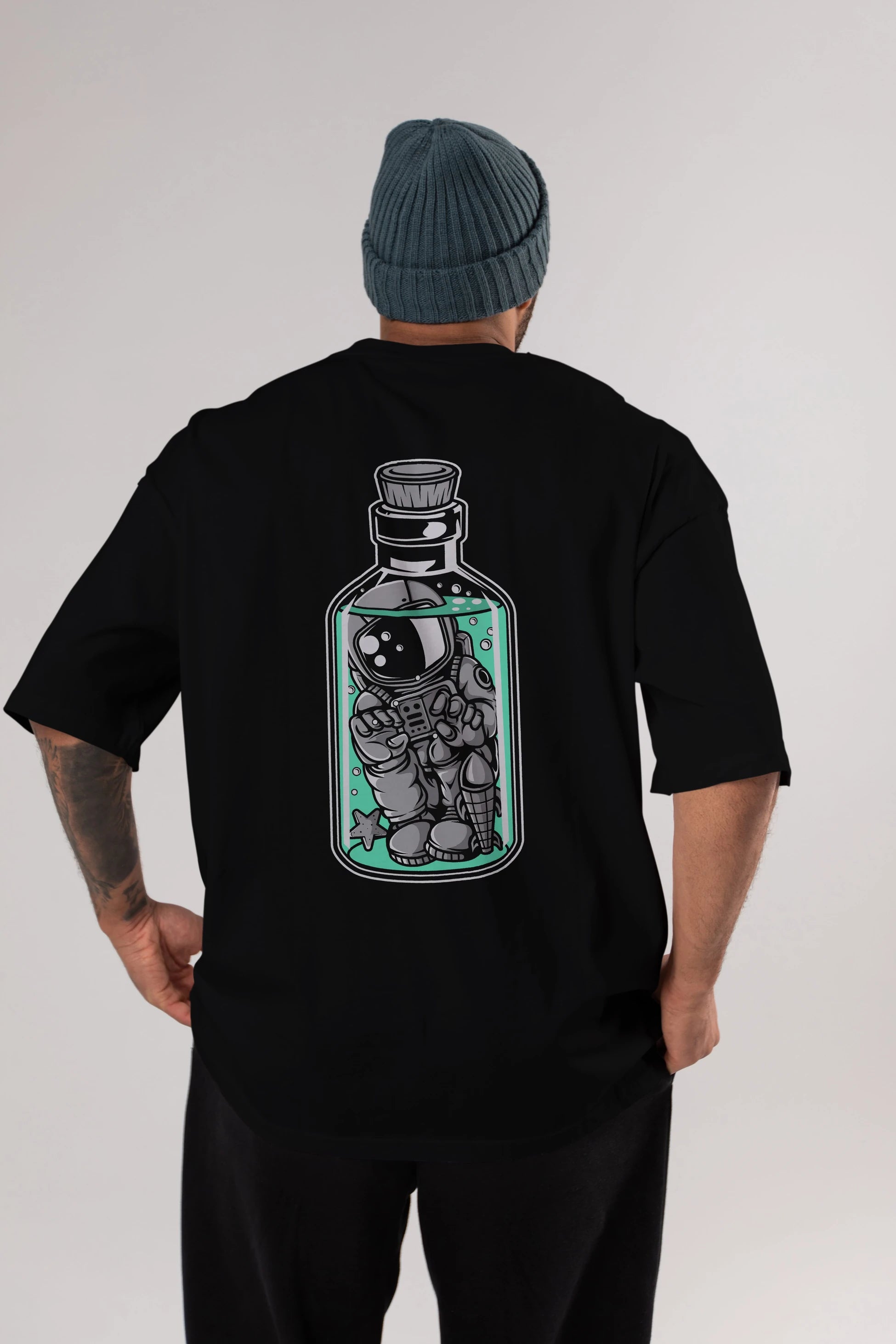 Astronaut in The Bottle Arka Baskılı Oversize t-shirt Erkek Kadın Unisex