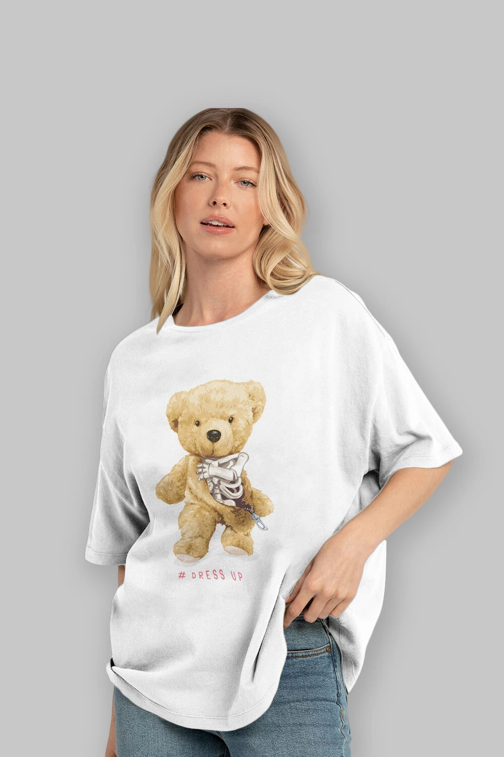 Teddy Bear Dress Up Ön Baskılı Oversize t-shirt Erkek Kadın Unisex %100 Pamuk