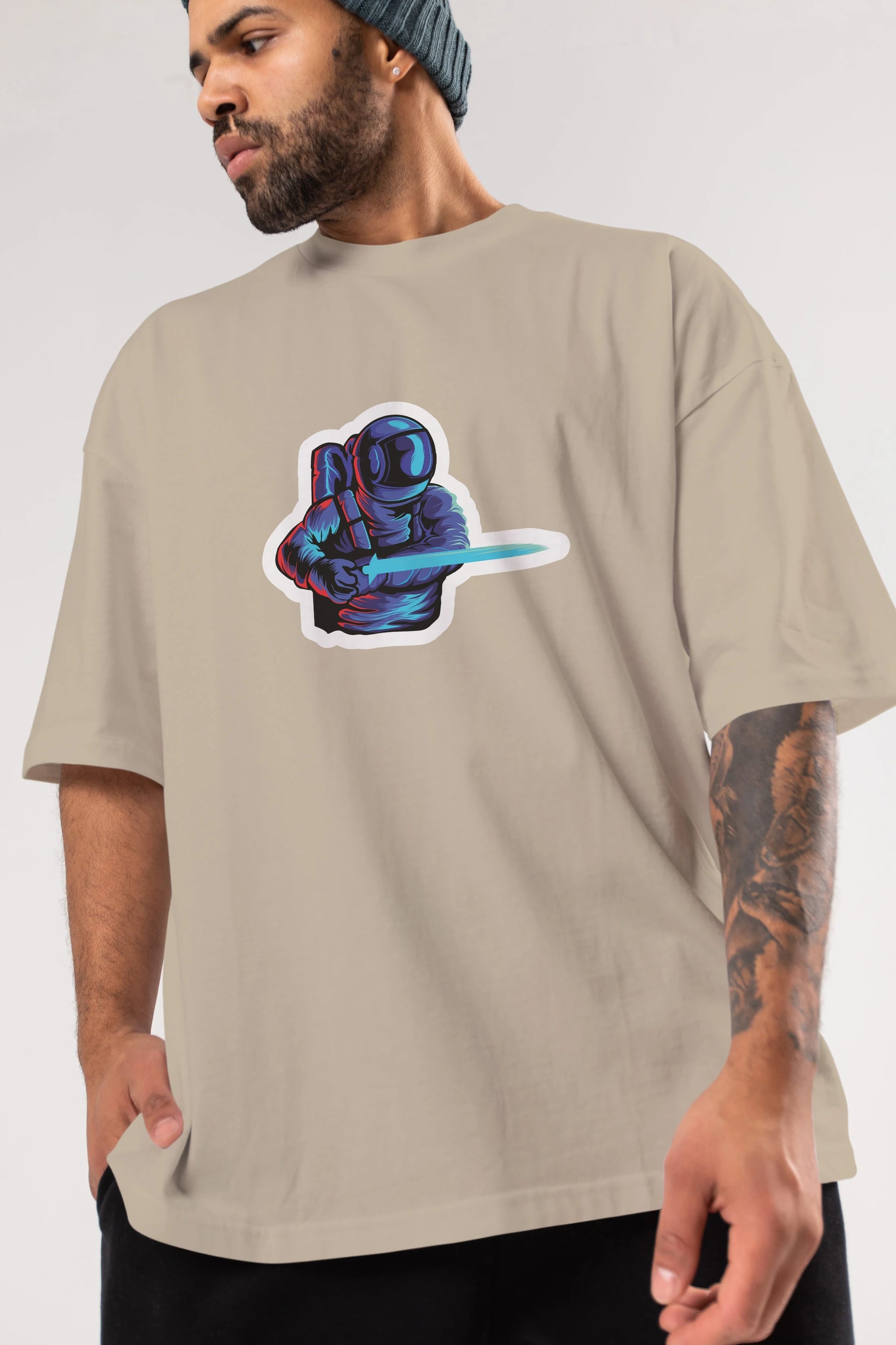 Astro Knight Sticker Ön Baskılı Oversize t-shirt Erkek Kadın Unisex