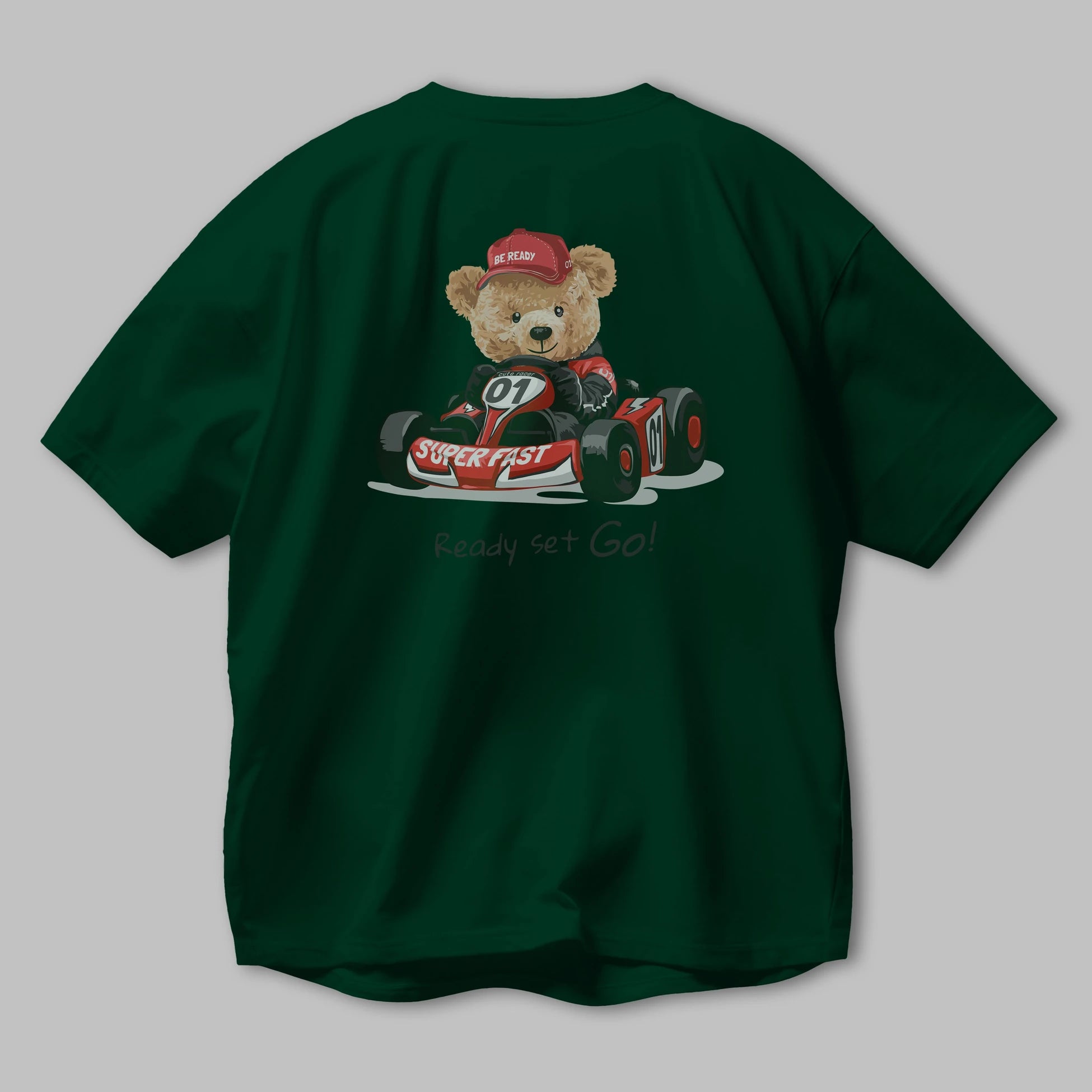 Teddy Bear Ready Set Go Arka Baskılı Oversize t-shirt Erkek Kadın Unisex %100 Pamuk
