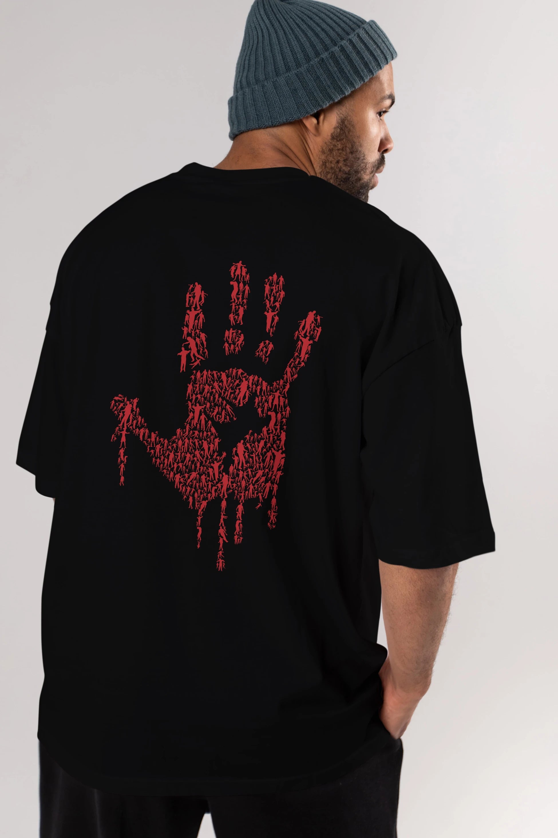 Hand Of Zombies Arka Baskılı Oversize t-shirt %100 pamuk Erkek Kadın Unisex