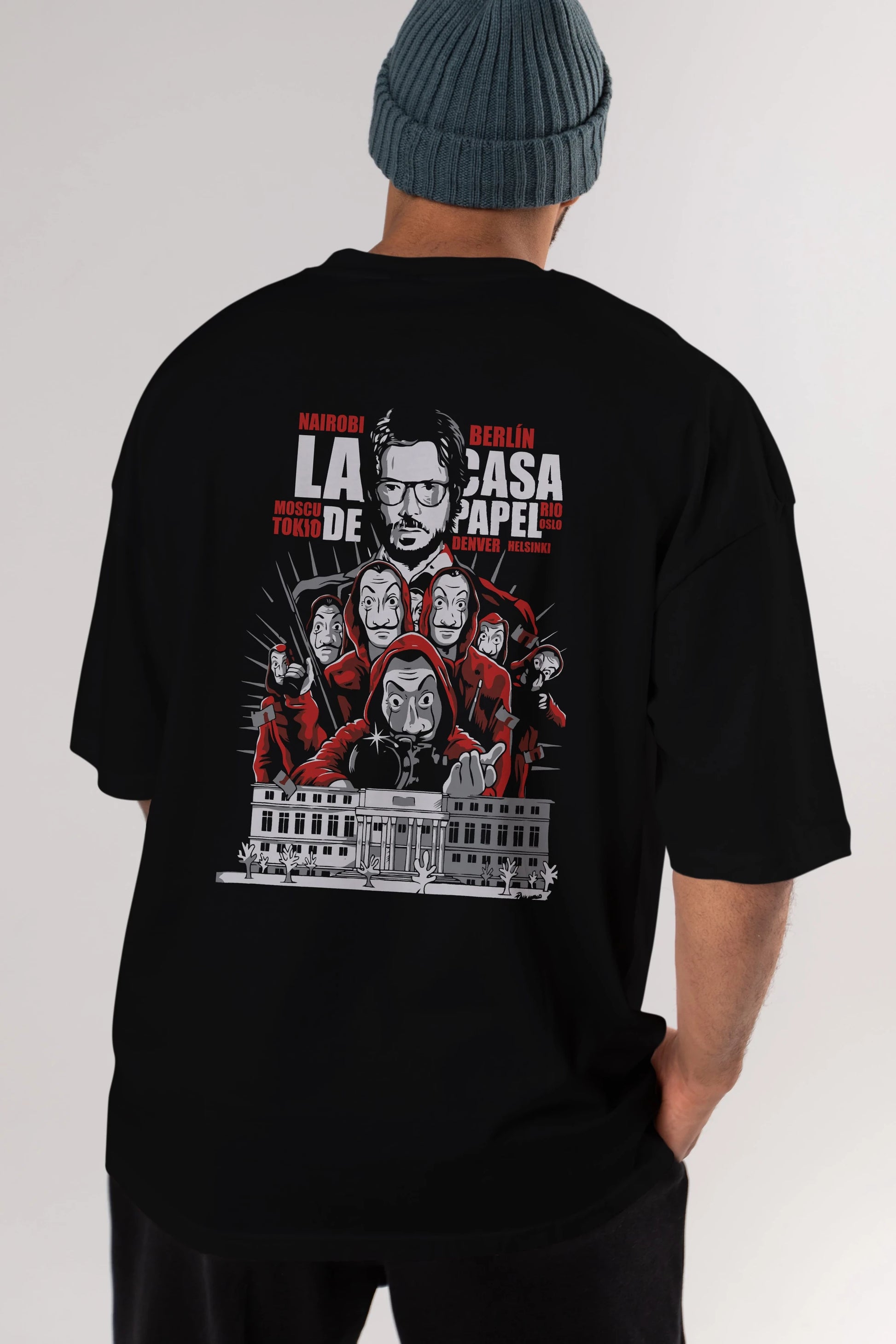 La Casa De Papel (2) Arka Baskılı Oversize t-shirt Erkek Kadın Unisex %100 Pamuk Bisiklet Yaka tişort