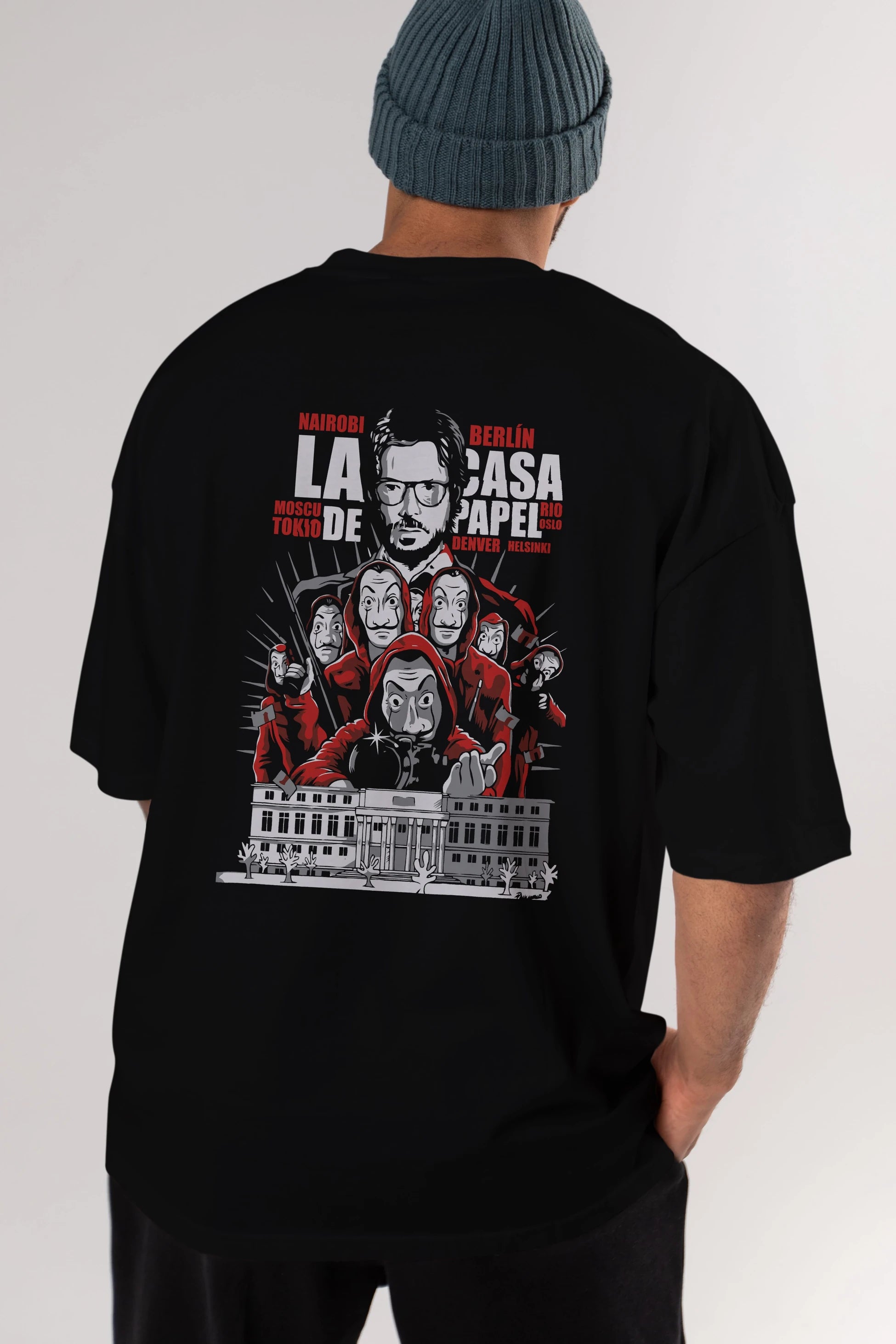 La Casa De Papel (2) Arka Baskılı Oversize t-shirt Erkek Kadın Unisex %100 Pamuk Bisiklet Yaka tişort