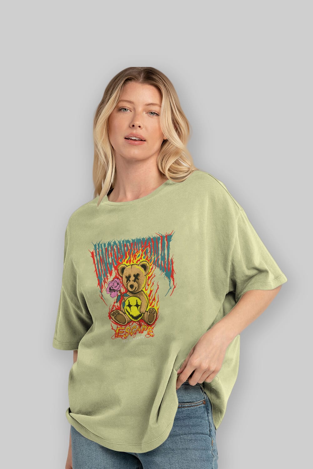 Escape Bear Ön Baskılı Oversize t-shirt Erkek Kadın Unisex