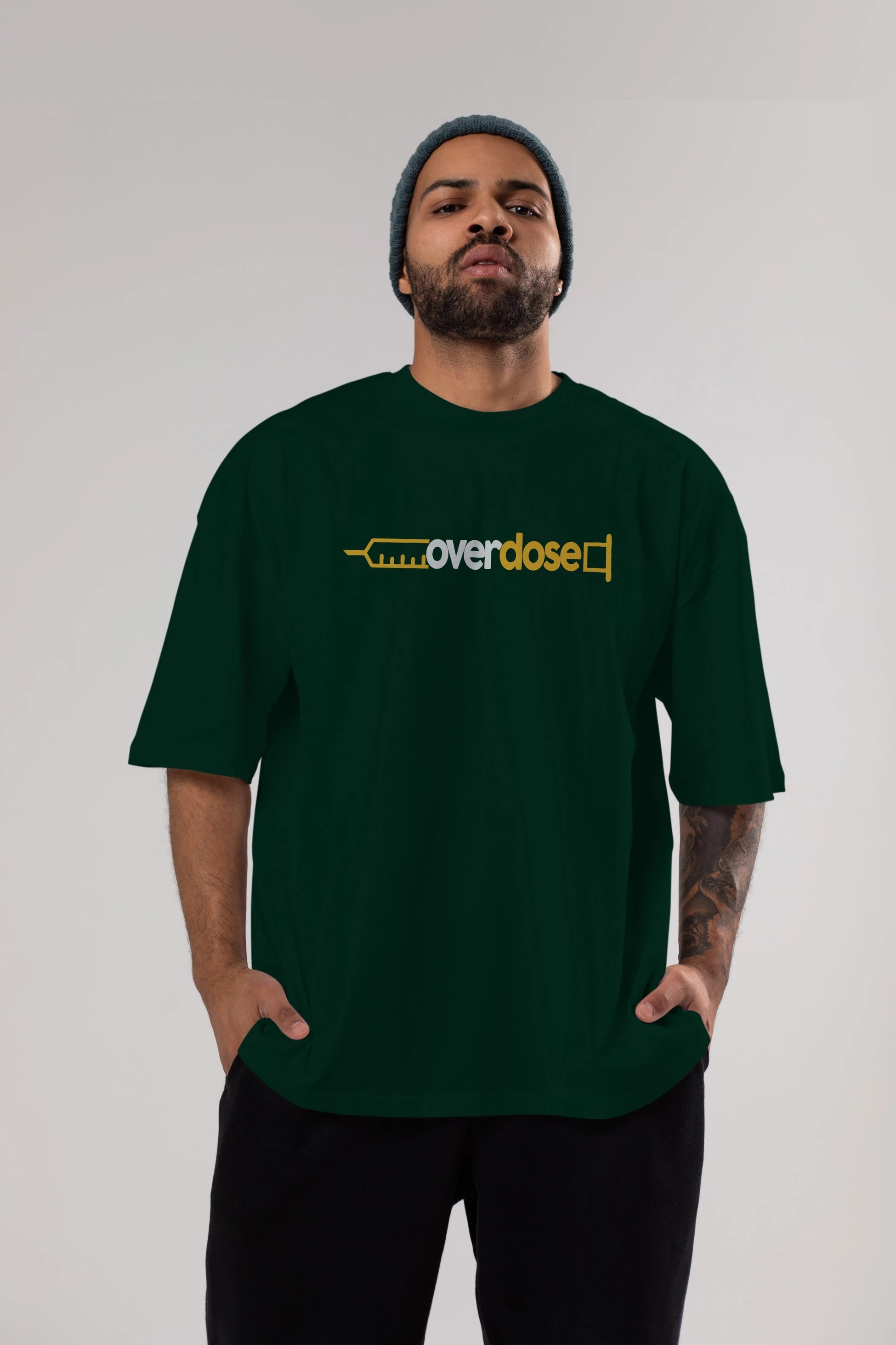 Overdose sarı Ön Baskılı Oversize t-shirt %100 pamuk Erkek Kadın Unisex