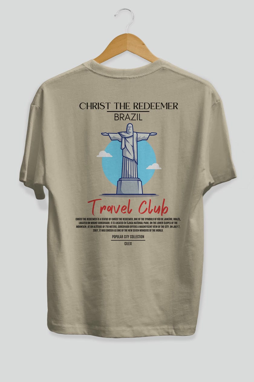 Christ The Redeemer Brazil Arka Baskılı Oversize t-shirt Erkek Kadın Pamuk Bisiklet Yaka tişort