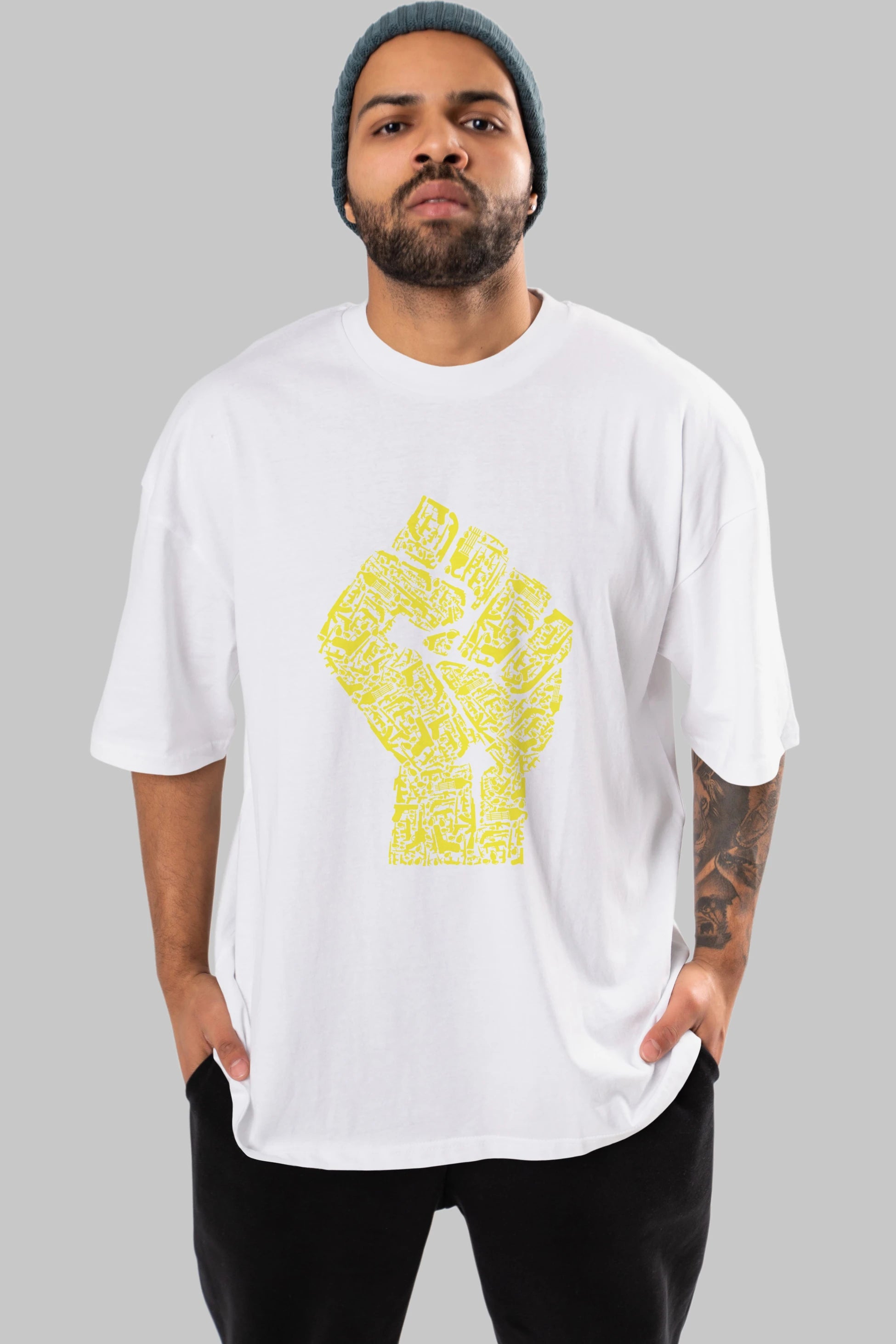 Hand Of Revolution Ön Baskılı Oversize t-shirt %100 pamuk Erkek Kadın Unisex