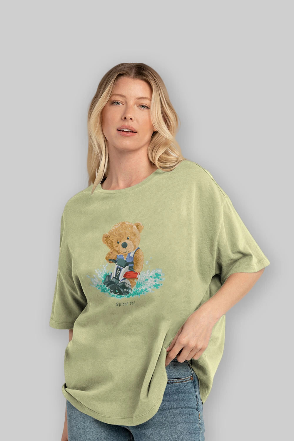 Teddy Bear Splash Up Ön Baskılı Oversize t-shirt Erkek Kadın Unisex %100 Pamuk