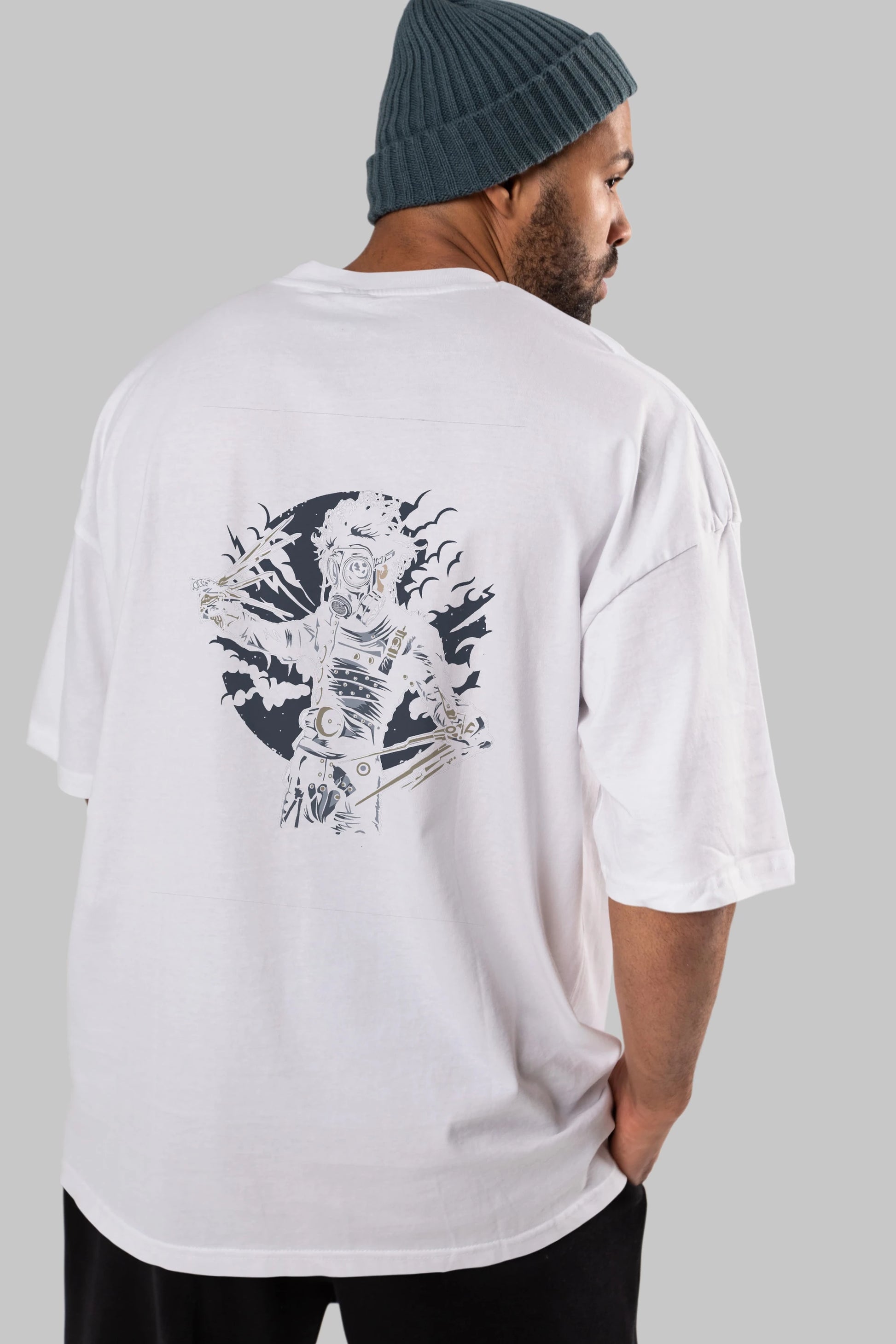 Gas Mask Scissors Arka Baskılı Oversize t-shirt Erkek Kadın Unisex %100 Pamuk