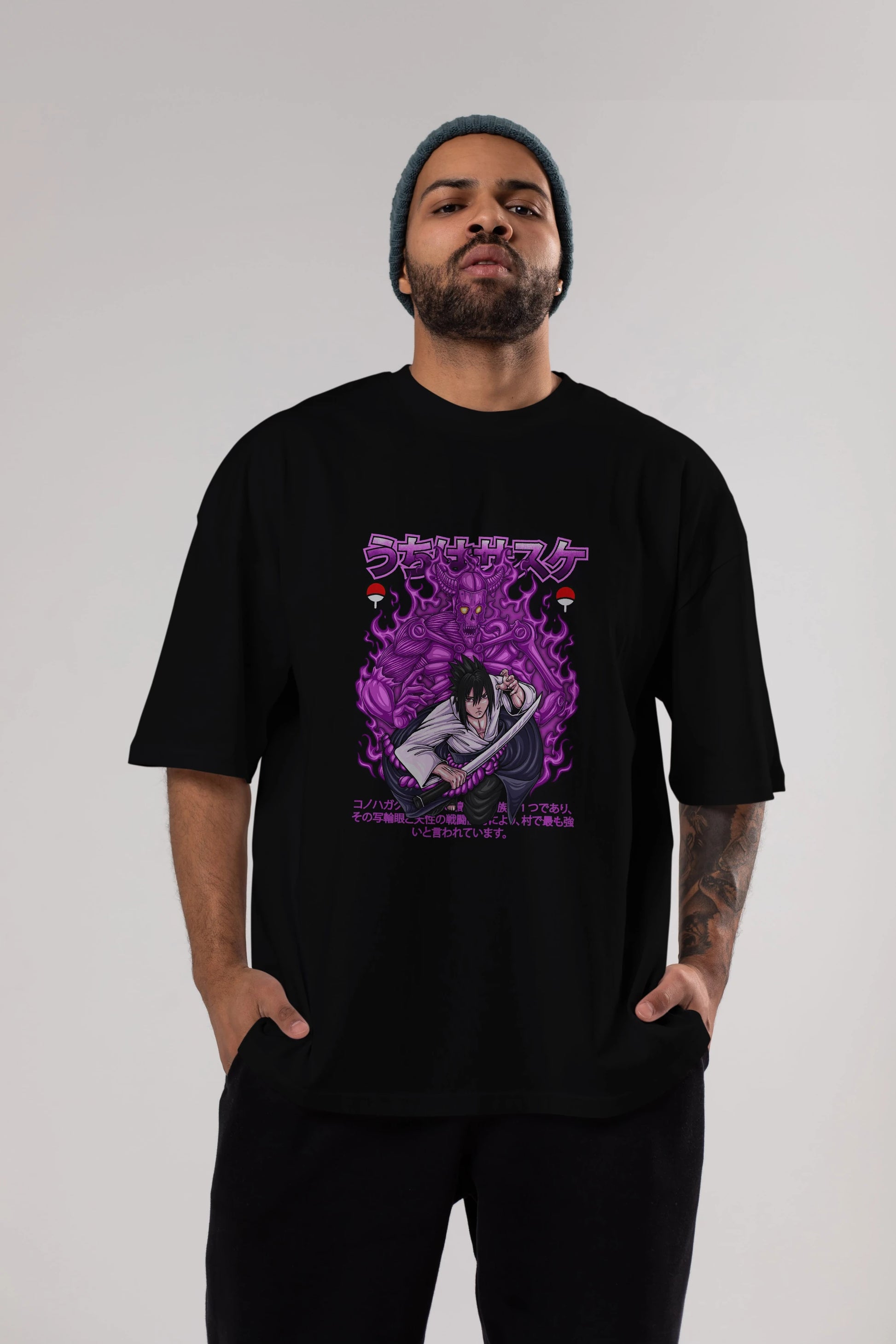 SASUKE UCHIHA NARUTO Anime Ön Baskılı Oversize t-shirt %100 pamuk Erkek Kadın Unisex