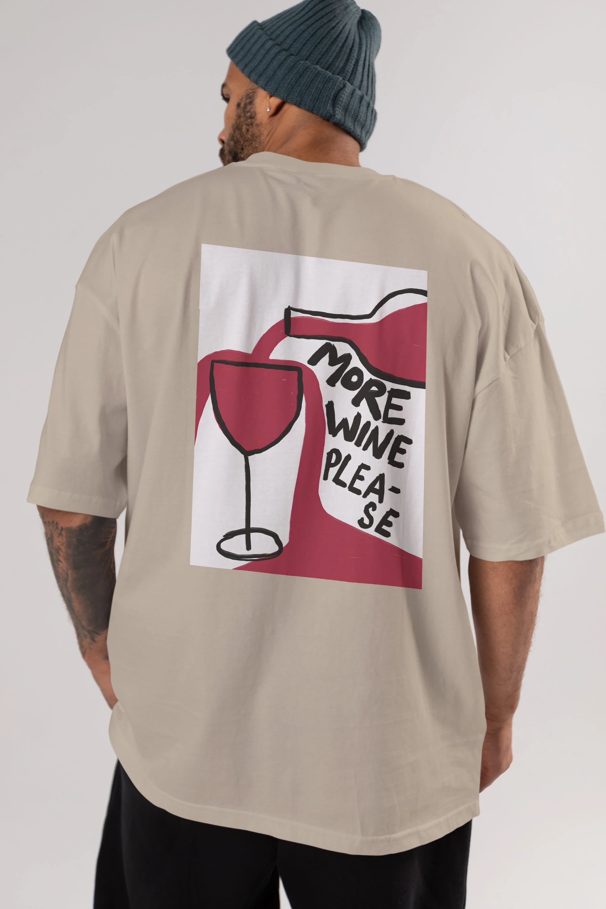 More Wine Please Arka Baskılı Oversize t-shirt Erkek Kadın Unisex %100 Pamuk Bisiklet Yaka tişort