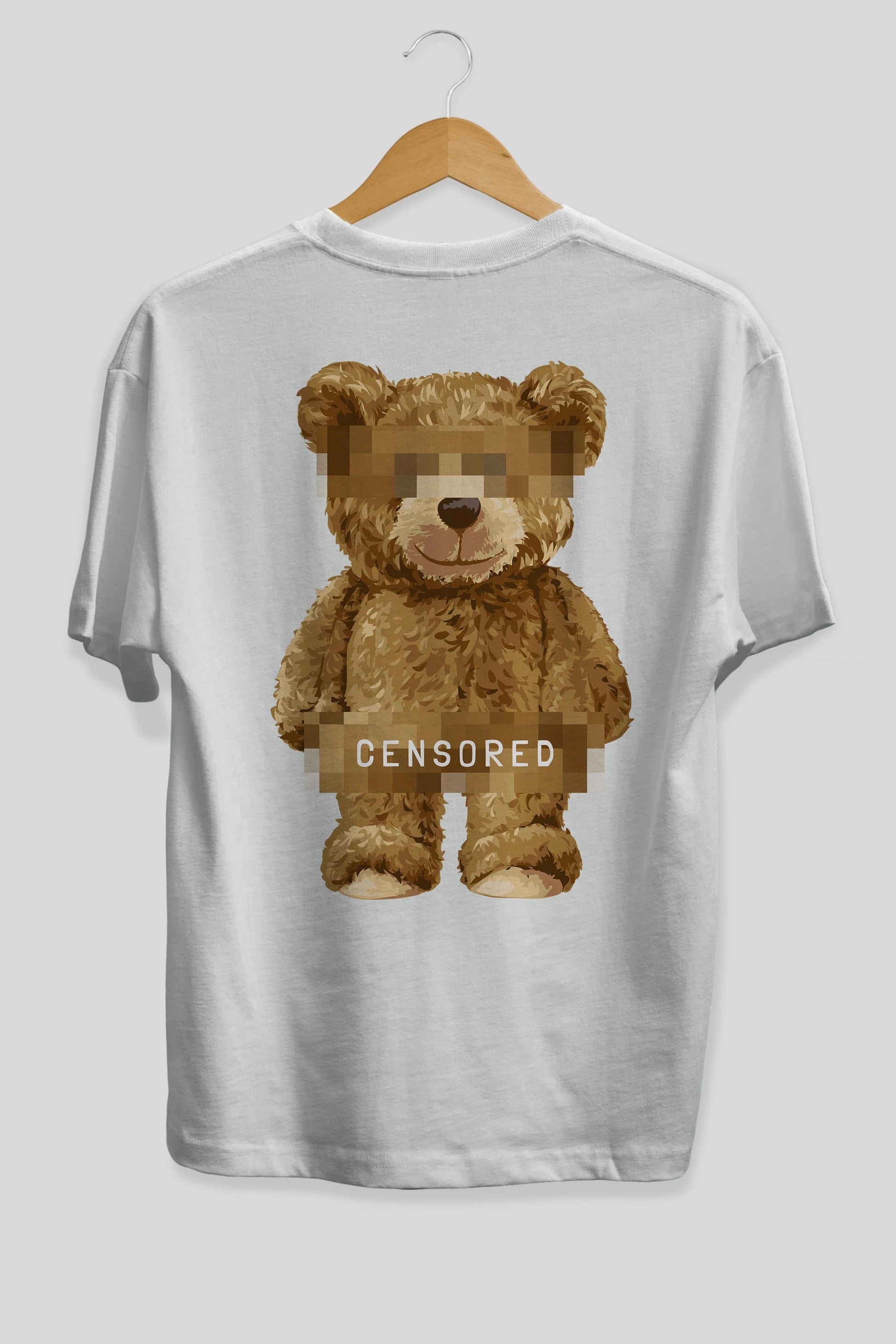 Teddy Bear Censored Arka Baskılı Oversize t-shirt Erkek Kadın Unisex %100 Pamuk