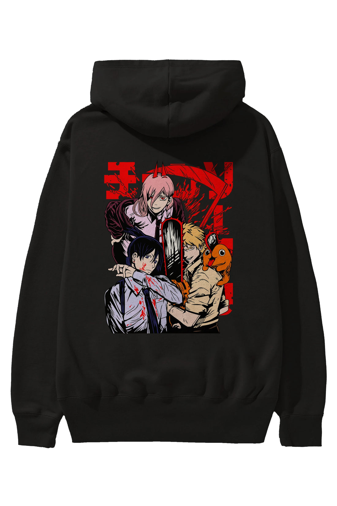 CHAINSAWMAN CREW Anime Arka Baskılı Hoodie Oversize Kapüşonlu Sweatshirt Erkek Kadın Unisex