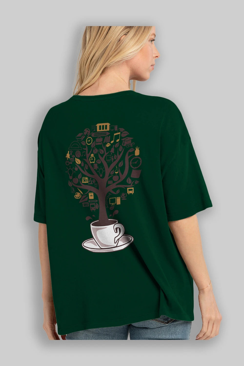 Coffee Tree Arka Baskılı Oversize t-shirt %100 pamuk Erkek Kadın Unisex
