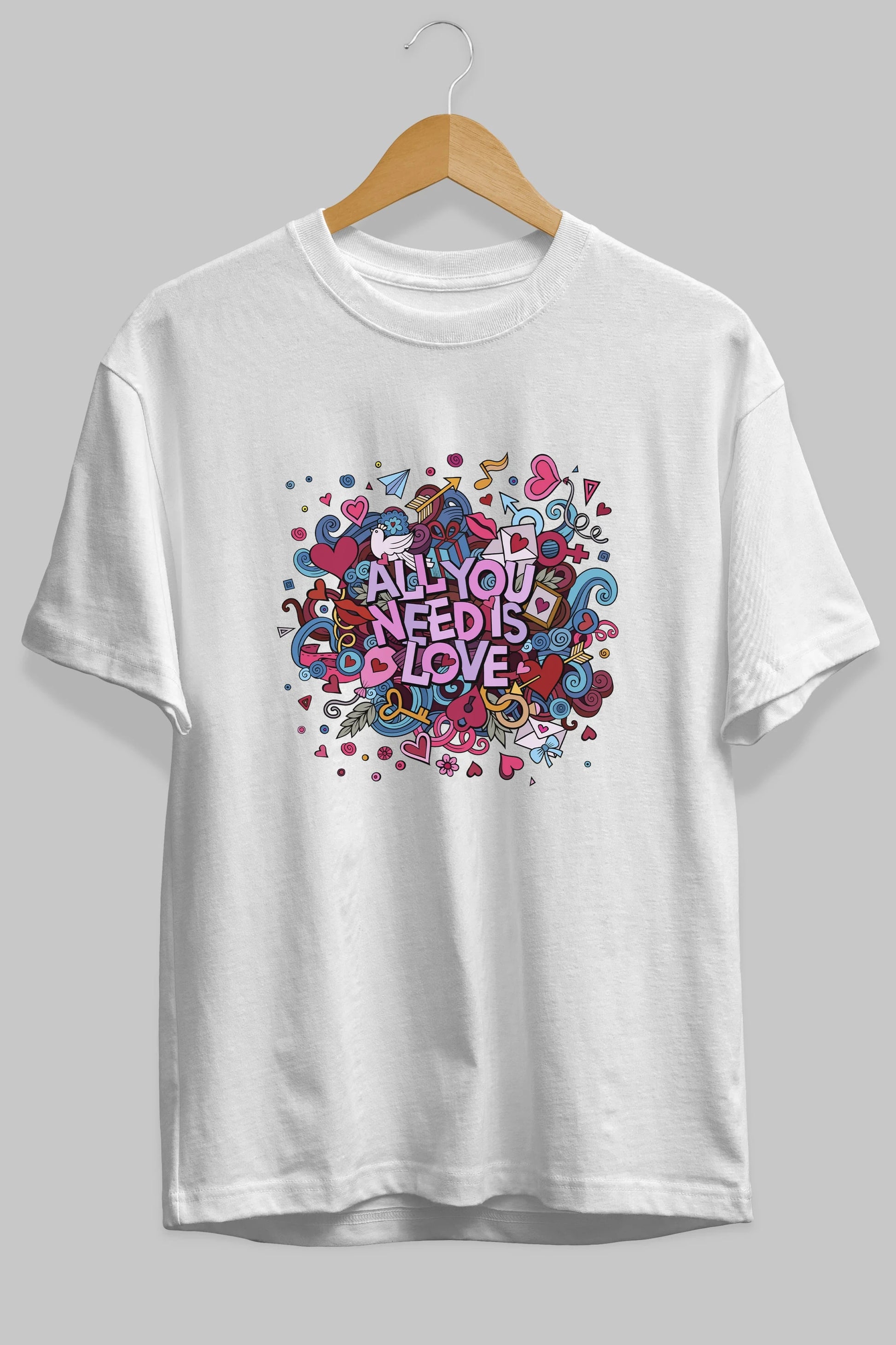 Cute Fun Colorful Heart Art Love Ön Baskılı Oversize t-shirt Erkek Kadın Unisex