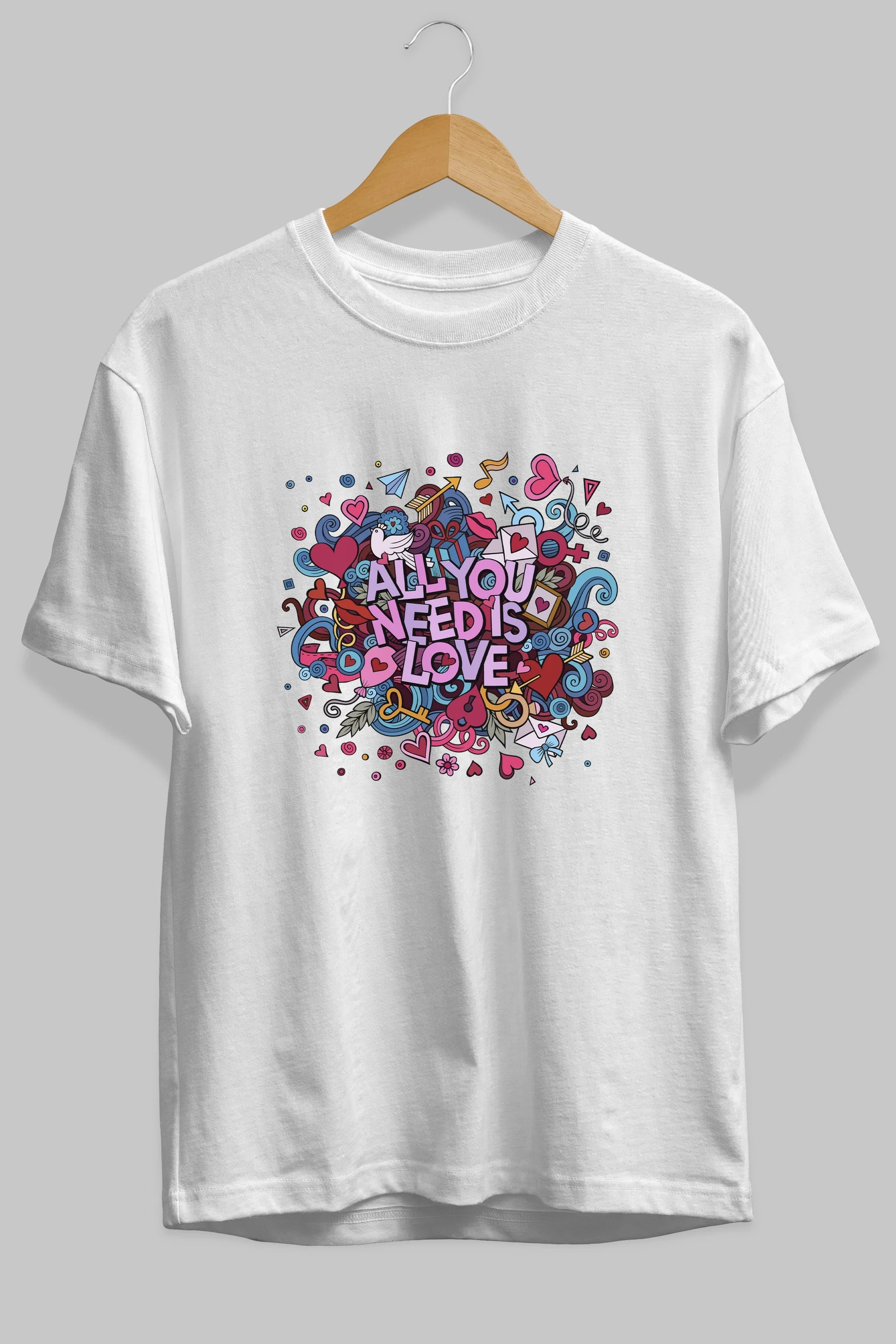 Cute Fun Colorful Heart Art Love Ön Baskılı Oversize t-shirt Erkek Kadın Unisex