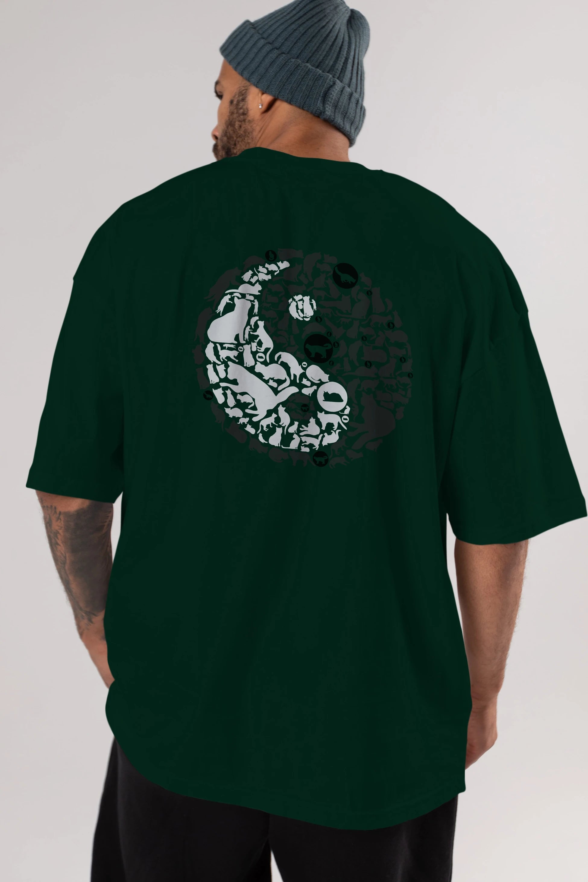 YinYang Cats Arka Baskılı Oversize t-shirt %100 pamuk Erkek Kadın Unisex