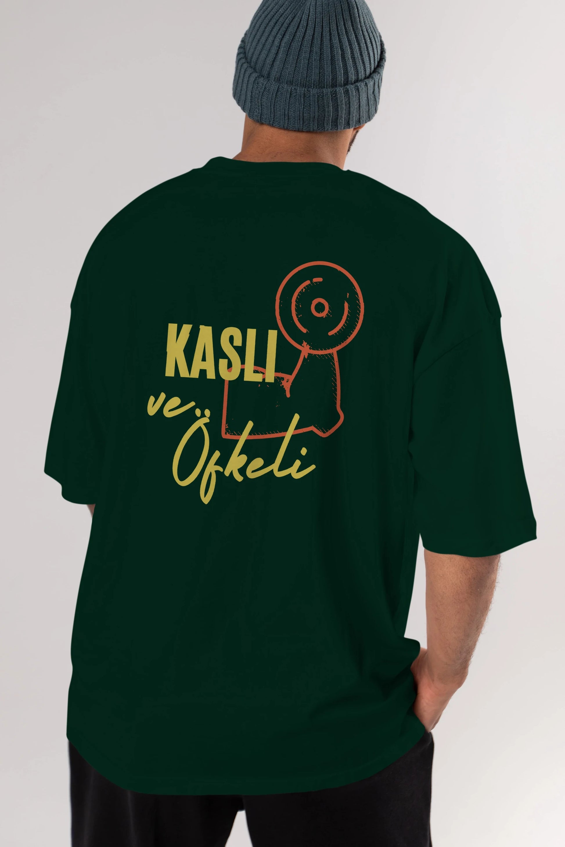 Kaslı ve Öfkeli Yazılı Arka Baskılı Oversize t-shirt Erkek Kadın Unisex