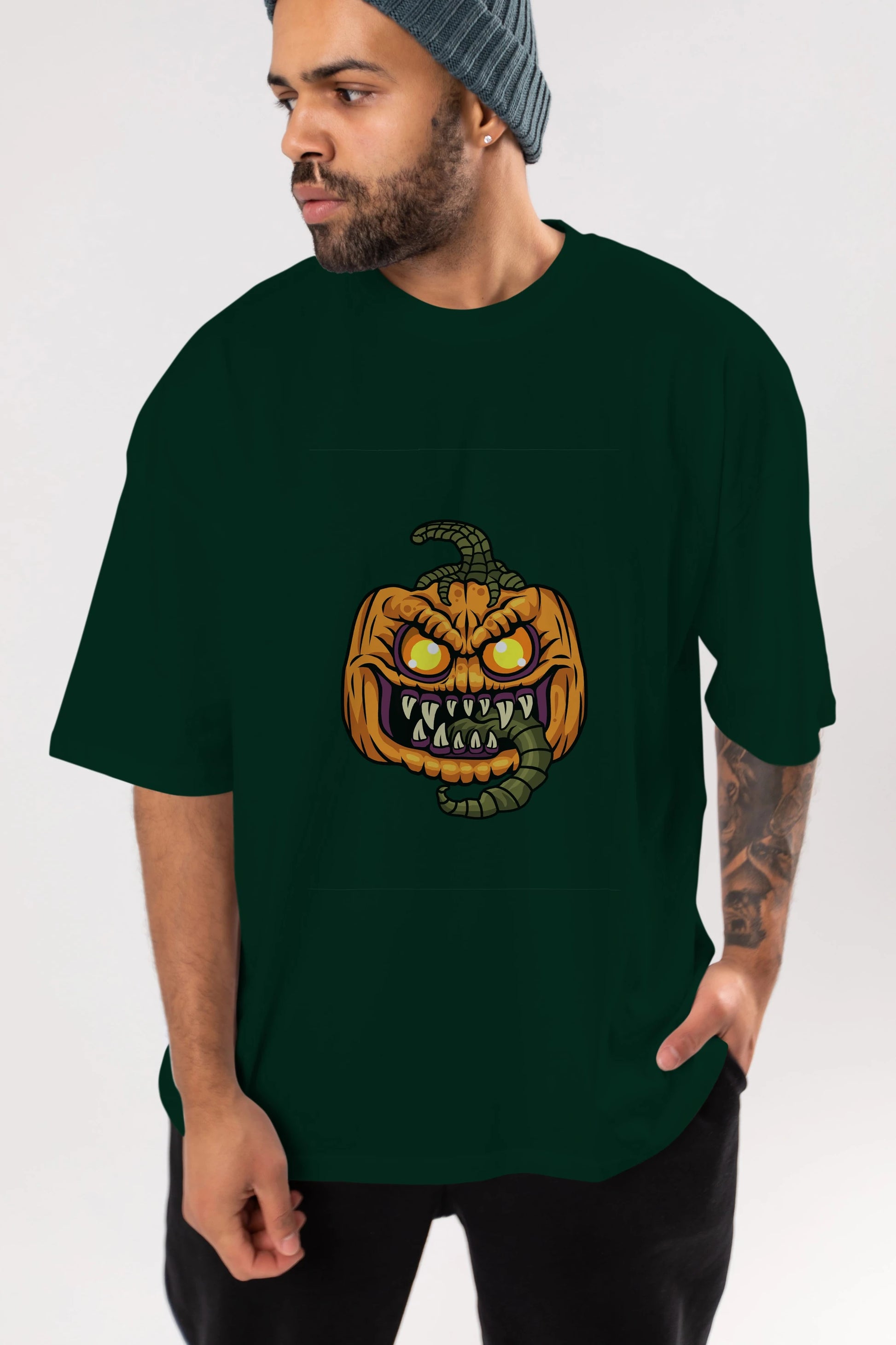 Halloween Ön Baskılı Oversize t-shirt Erkek Kadın Unisex %100 Pamuk tişort