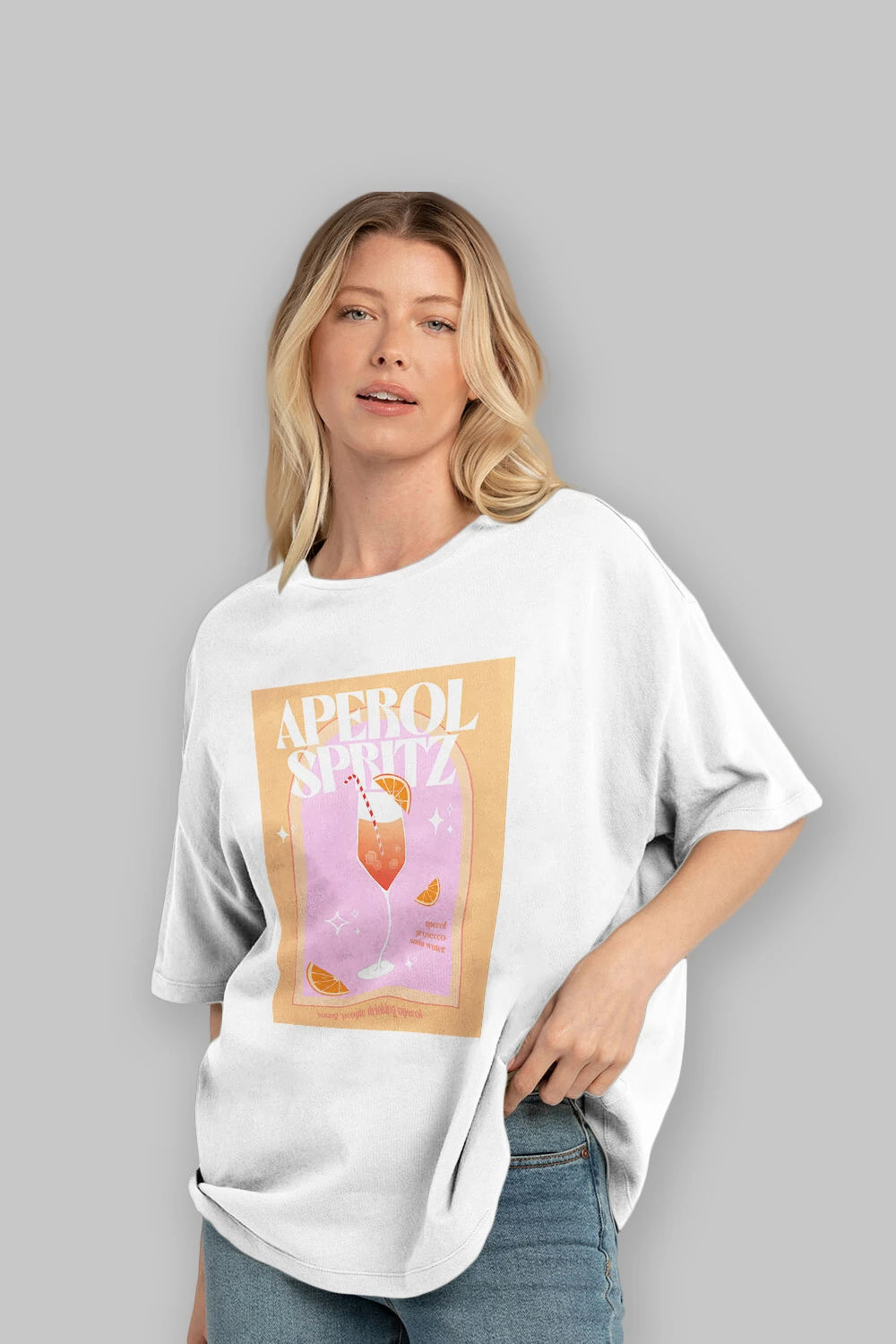 Aperol Spritz 2 Ön Baskılı Oversize t-shirt Erkek Kadın Unisex %100 Pamuk Bisiklet Yaka tişort